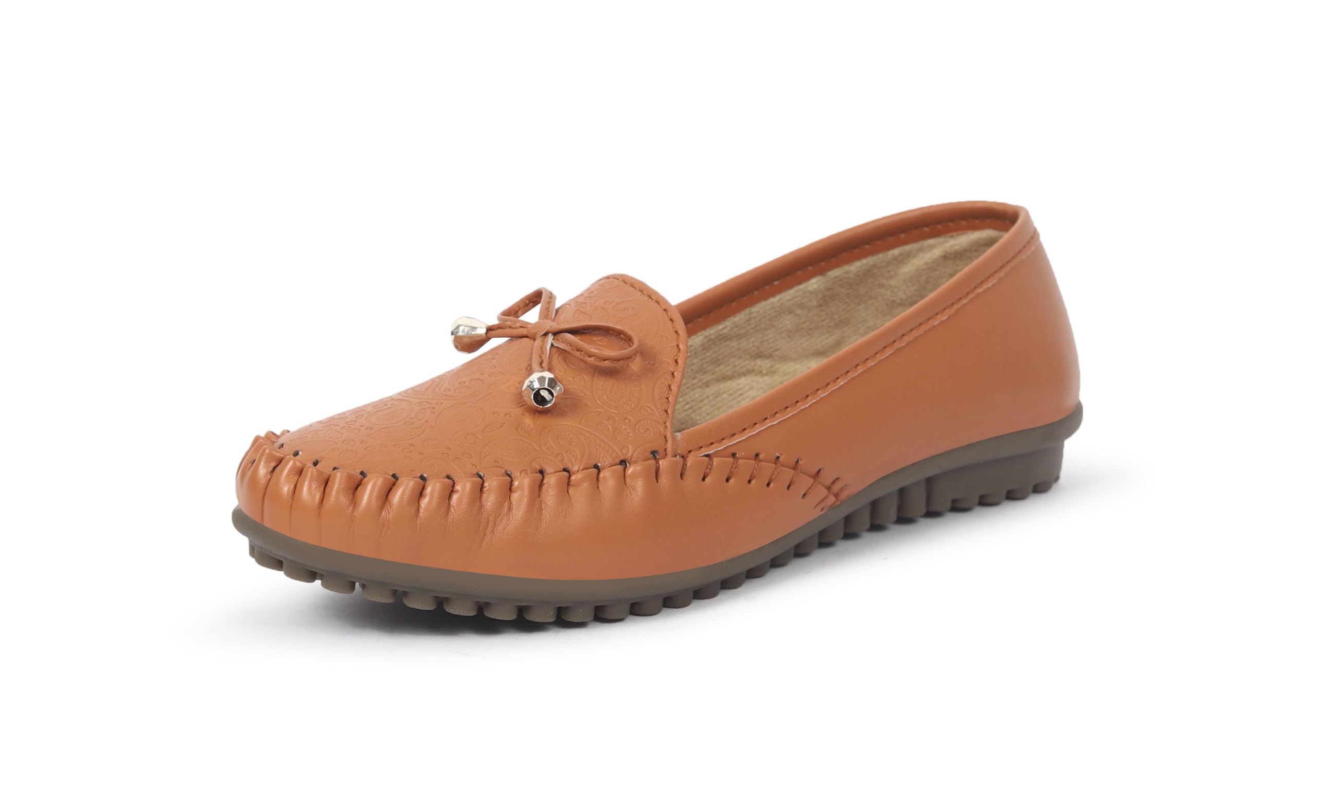 Velacare Women's Loafer Style Bellies, Tan, Bow Detail (UK Footwear Size System, Adult, Women, Numeric, Medium, 3)