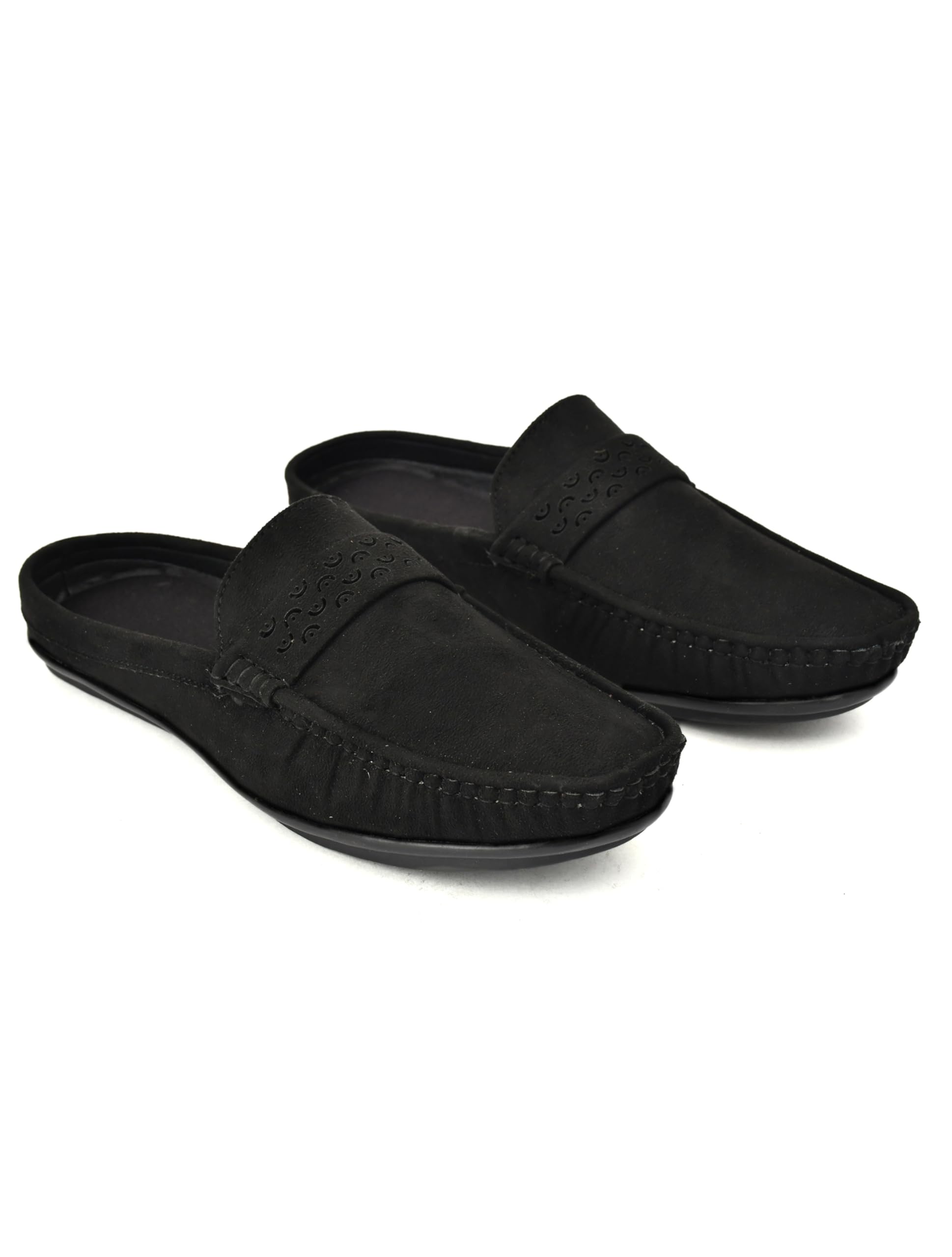 Banyy Men's Synthetic Leather Mule Loafer, Black, Slip-on Design, Square Toe, Flat Heel, Casual Wear (Black, UK Footwear Size System, Adult, Men, Numeric, Medium, 8)