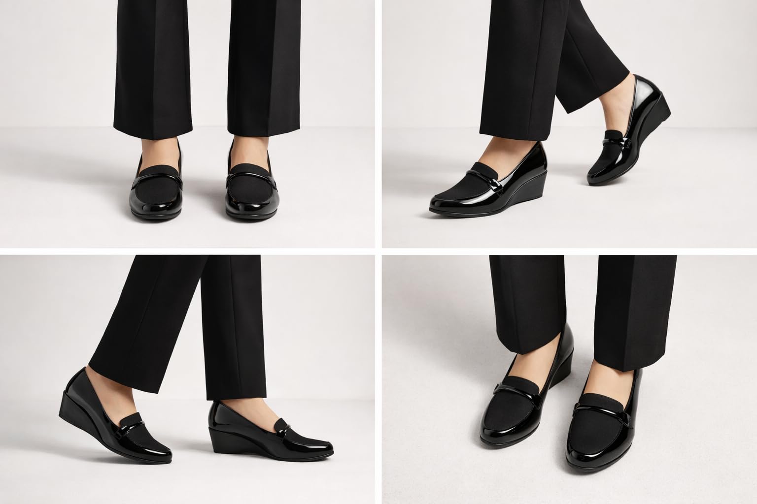 Hey LaVida Women's Black Loafer, Slip-On Closed Toe with Silver Buckle, Soft Cushioned Wedge Heel for Office