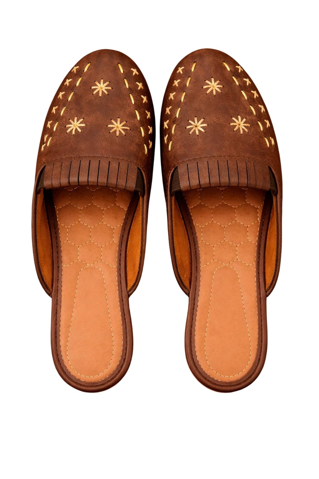 Women’s Casual Slip-On Mule Flats, Synthetic Leather Ethnic Jutti Style Backless Loafers with Cutwork Design, Office & Casual Use (UK Footwear Size System, Adult, Women, Numeric, Medium, 8) Brown