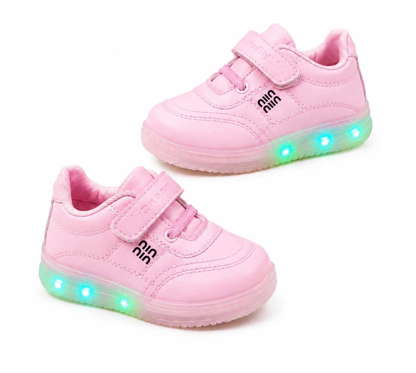 Kids Sneakers Shoes with LED Light, Hook and Loop Closure, Pink