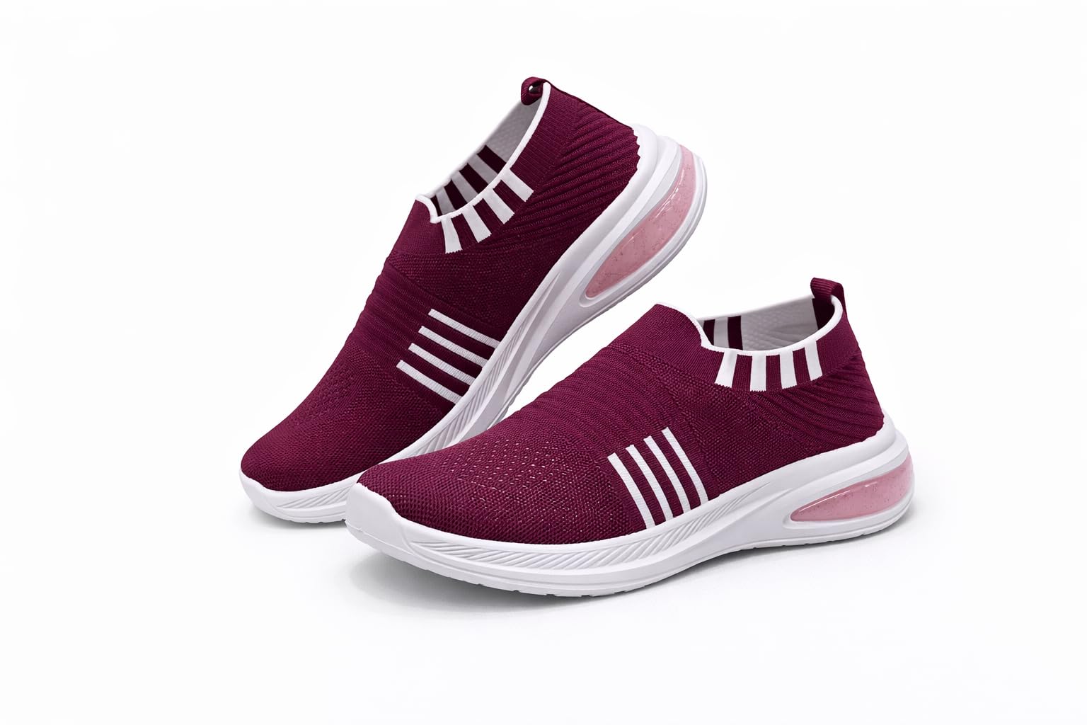 Women’s Slip-On Walking Shoes | Lightweight Mesh Casual Sneakers | Comfortable Cushioned Sole Travel Shoes (Cherry, UK Footwear Size System, Adult, Women, Numeric, Medium, 7)