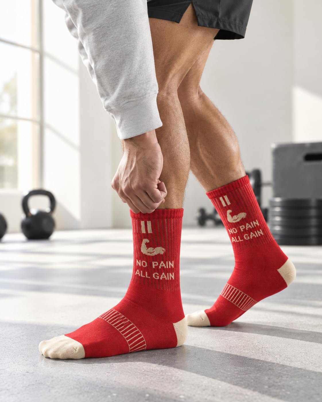 Shocks bazar No Pain All Gain Red Cotton Gym Socks Pack of 3, Long Length - Image 4