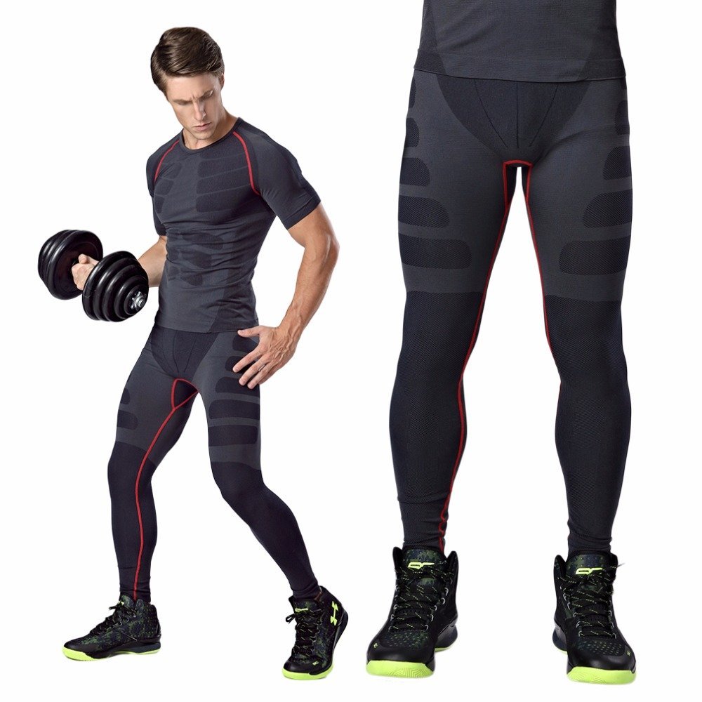 Generic Black Gray red, L : Men Tight Trouser Fitness Running Base Layer Pants Men Compression Sport Tight Trousers Dry Combat