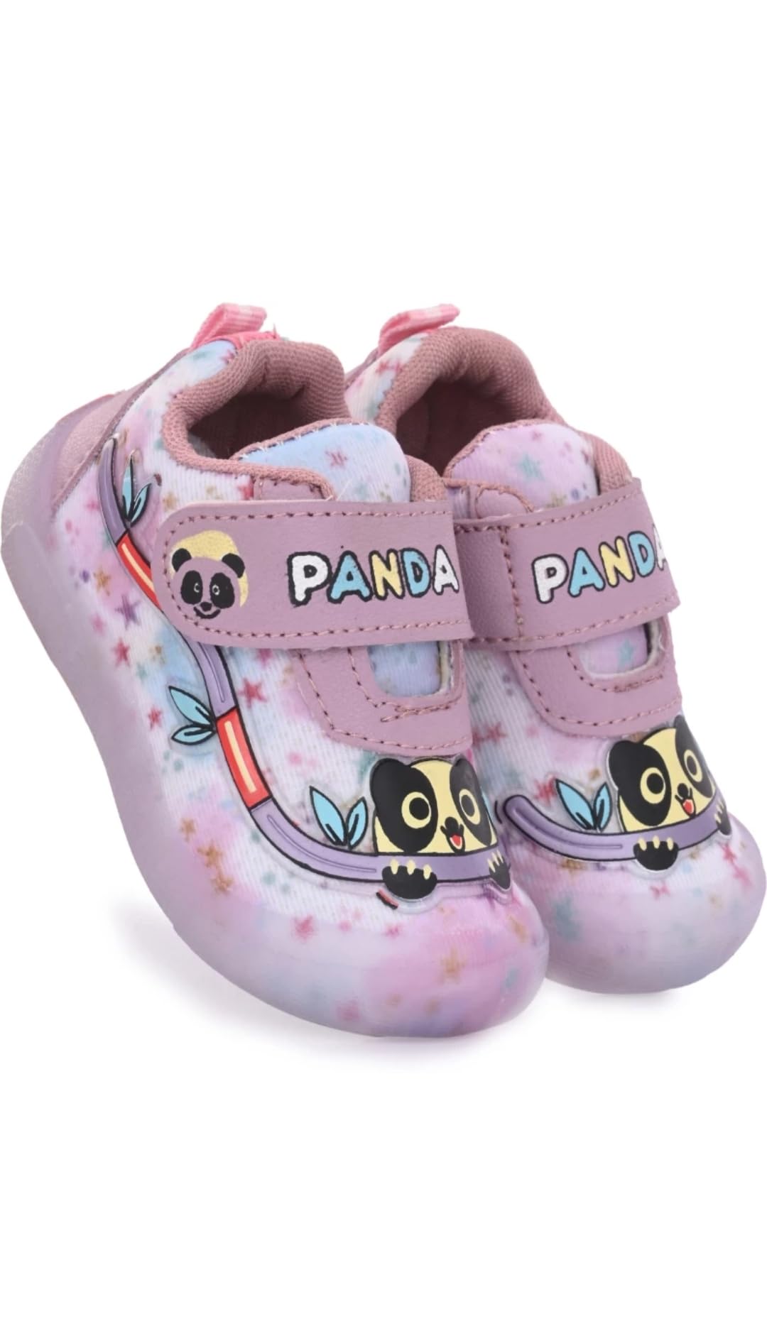 Kids Light-Up Sneakers with Panda Design, Pink Straps, LED Multicolour Lights, Tie-Dye Pattern (Onion, UK Footwear Size System, Toddler, Age Range, Medium, 12 Months, 15 Months) - Image 3