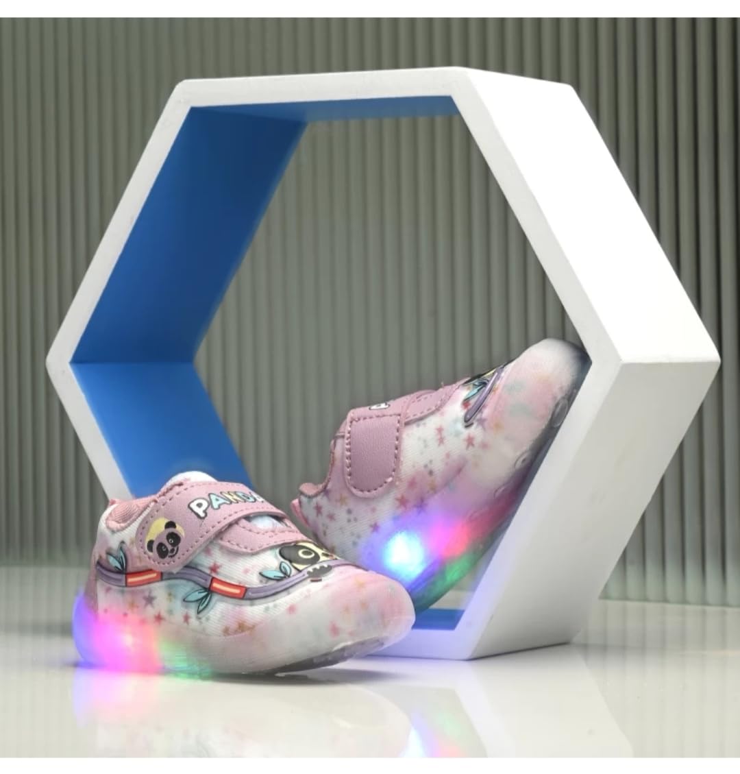 Kids Light-Up Sneakers with Panda Design, Pink Straps, LED Multicolour Lights, Tie-Dye Pattern (Onion, UK Footwear Size System, Toddler, Age Range, Medium, 12 Months, 15 Months) - Image 2