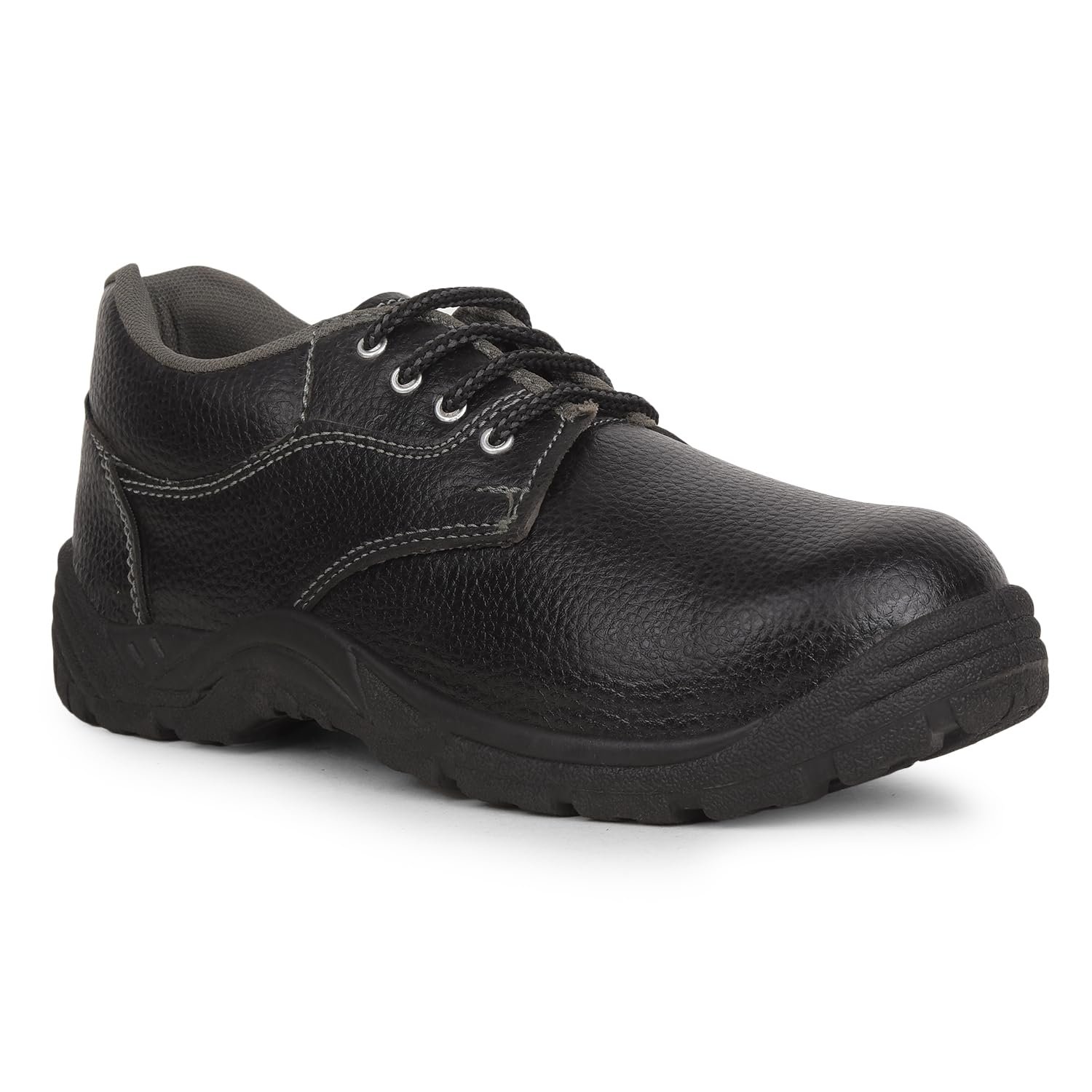 Red Pigeon Men's Steel Toe Safety Shoes, Black, UK Size 9, Anti Slip Oil Resistant Leather Industrial Work Shoes for Construction and Warehouse
