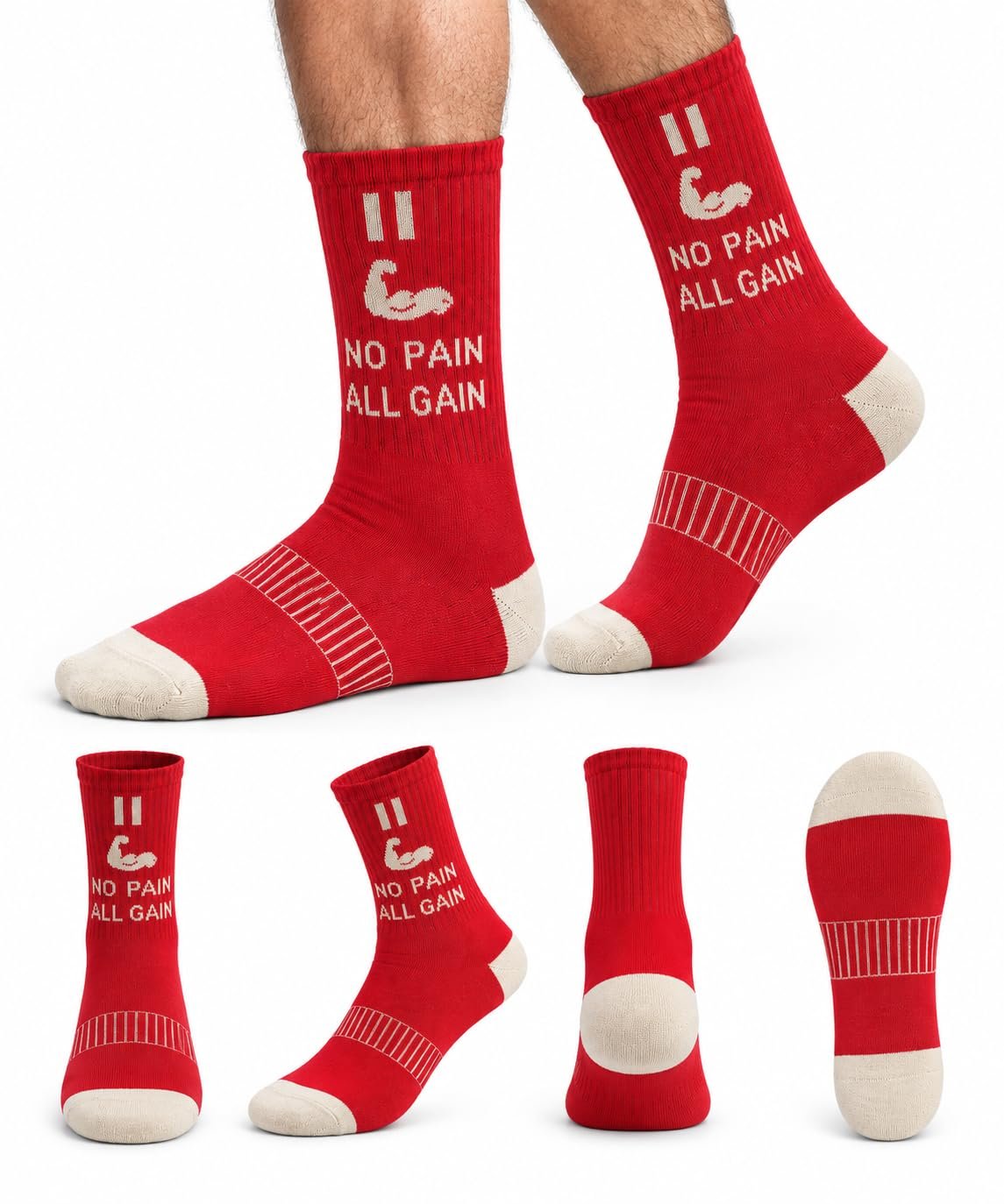 Shocks bazar No Pain All Gain Red Cotton Gym Socks Pack of 3, Long Length