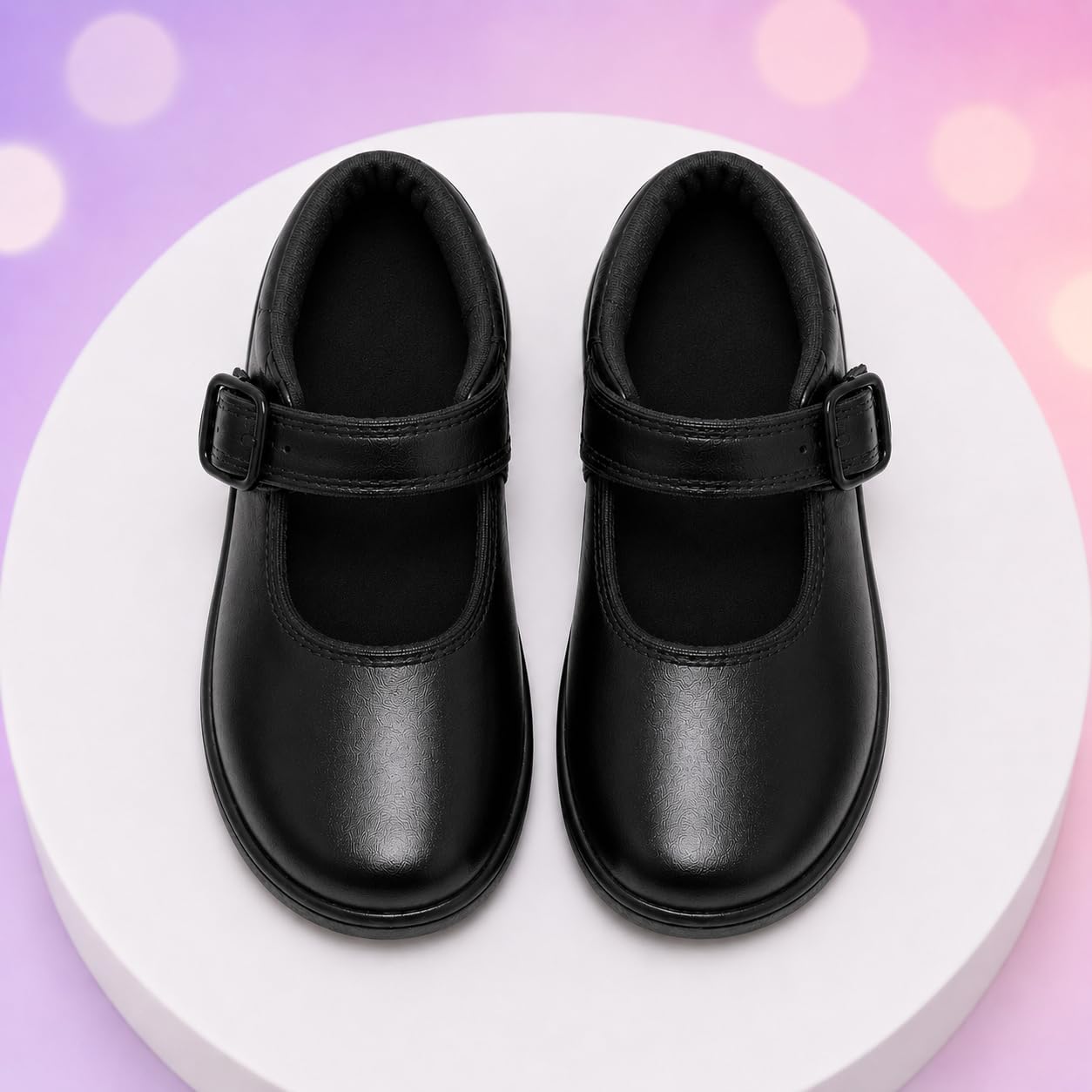 GlameurGirl Black School Shoes for Girls | Hook and Loop Strap | Closed Toe - Image 5