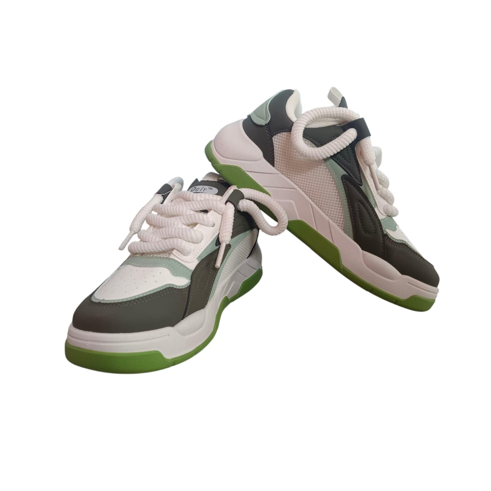 Chunky Sneakers for Women, Green & White Lace-Up Casual Shoes (1, UK Footwear Size System, Adult, Men, Numeric, Narrow, 10)