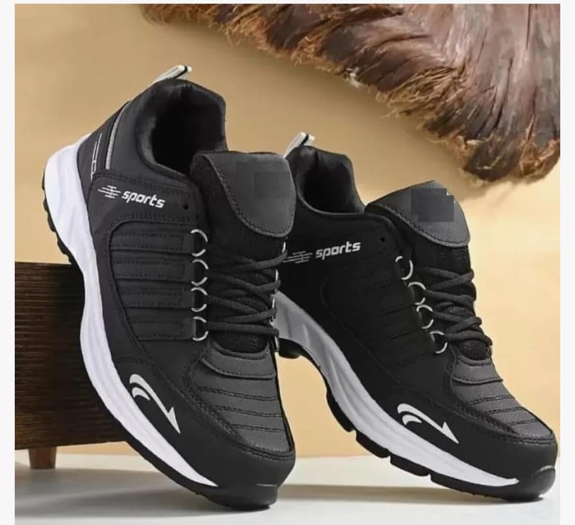 NSJ Synthetic Running Sports Shoes for Men | Lightweight Fashion Sneakers Walking Footwear Tennis Athletic Sports Shoes for Outdoor Sport Gym Jogging, Black (Size 7 No.)