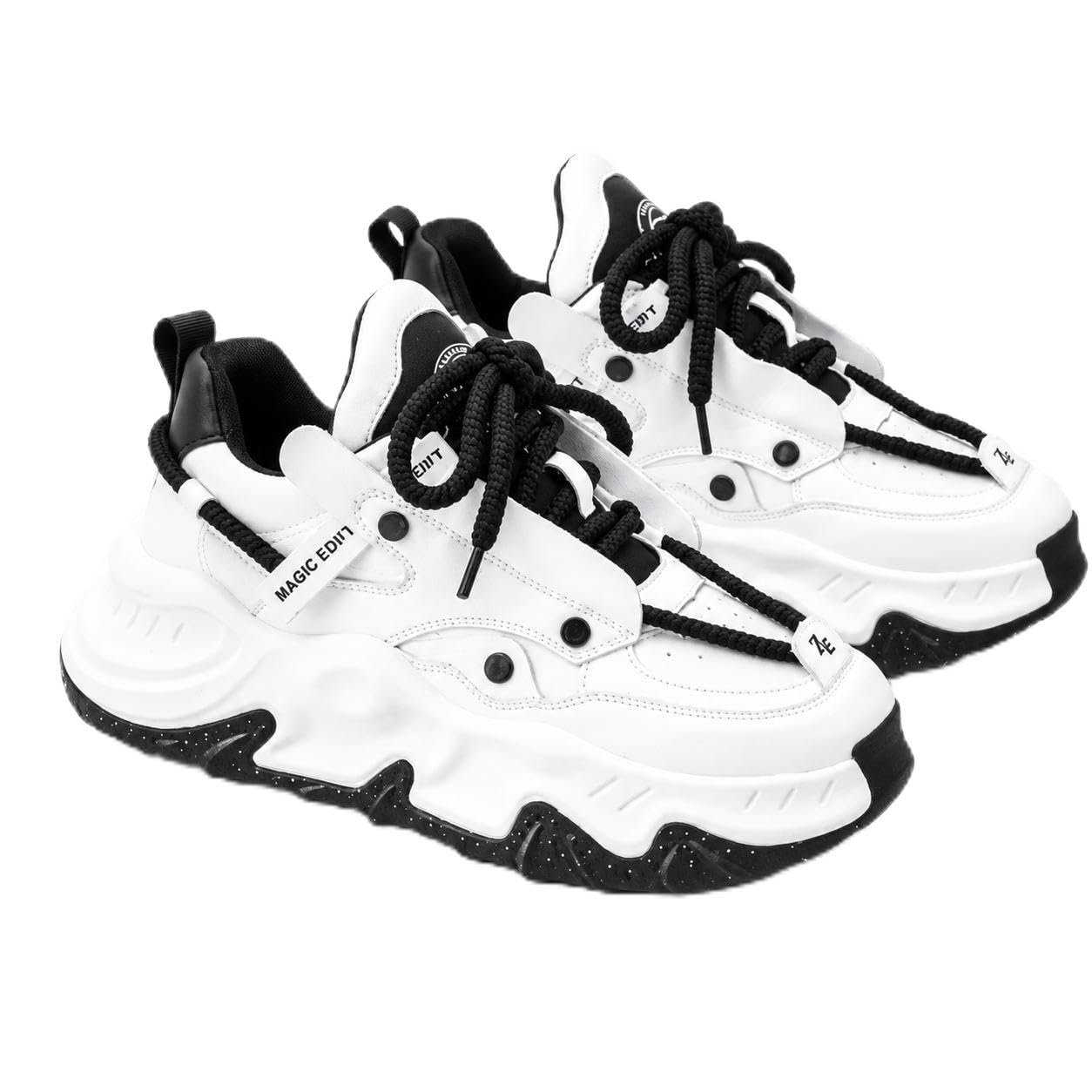 Magic Edition Women's Chunky White Black Platform Sneakers (UK Footwear Size System, Adult, Women, Numeric, Medium, 7)