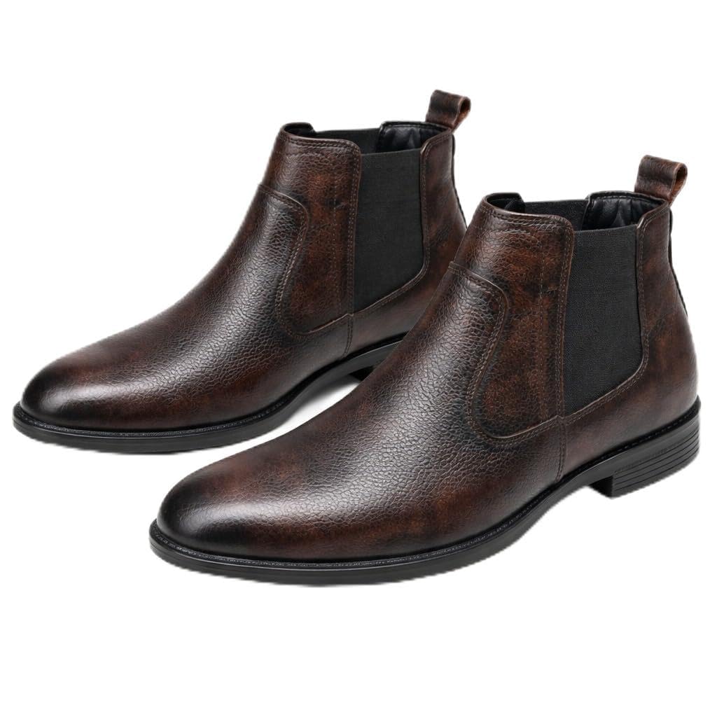 Men's Chelsea Boots, Brown Leather, Elastic Side Panel, Pull Tab, Ankle Length (7-8, UK Footwear Size System, Adult, Men, Numeric Range, Medium, 7, 8)
