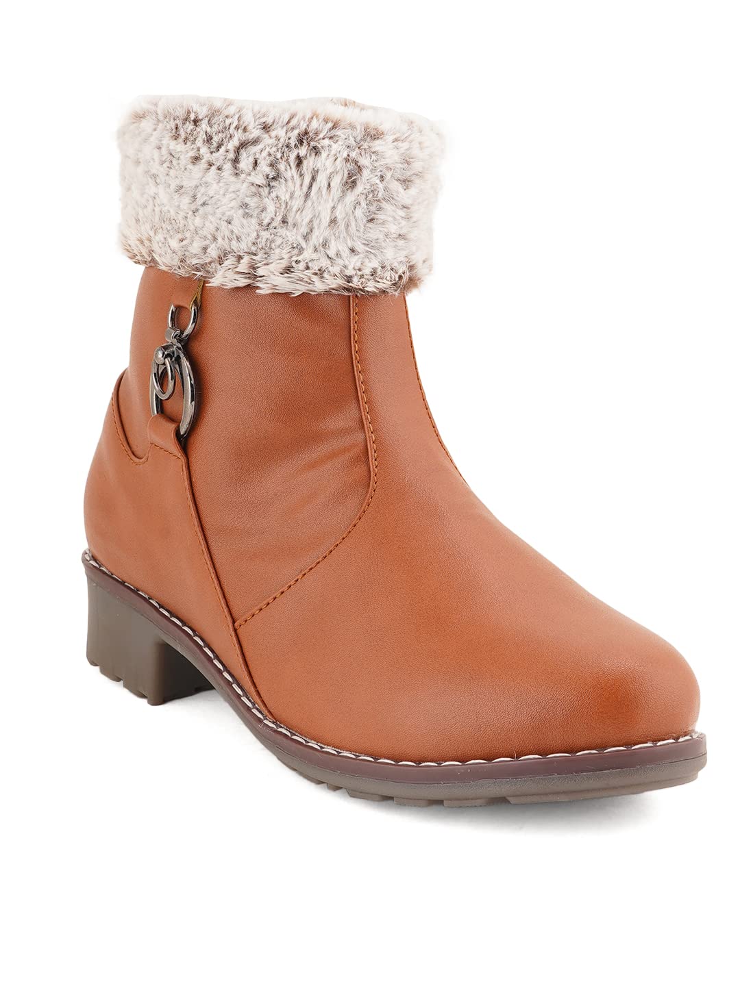 Walkfree Women Patent Leather Casual Tan Boots for Winter Wear - Image 2