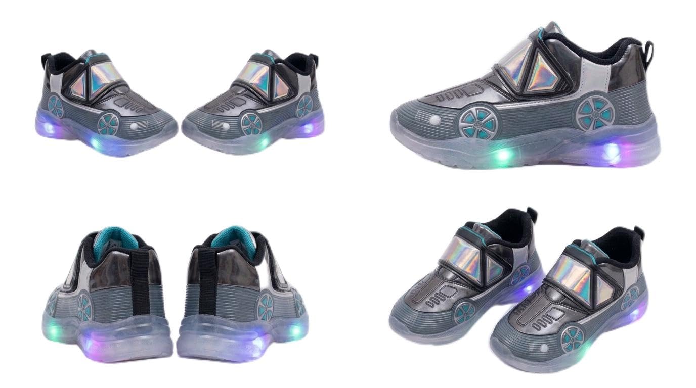 Kids LED Light-Up Sneakers, Holographic Strap, Car Design