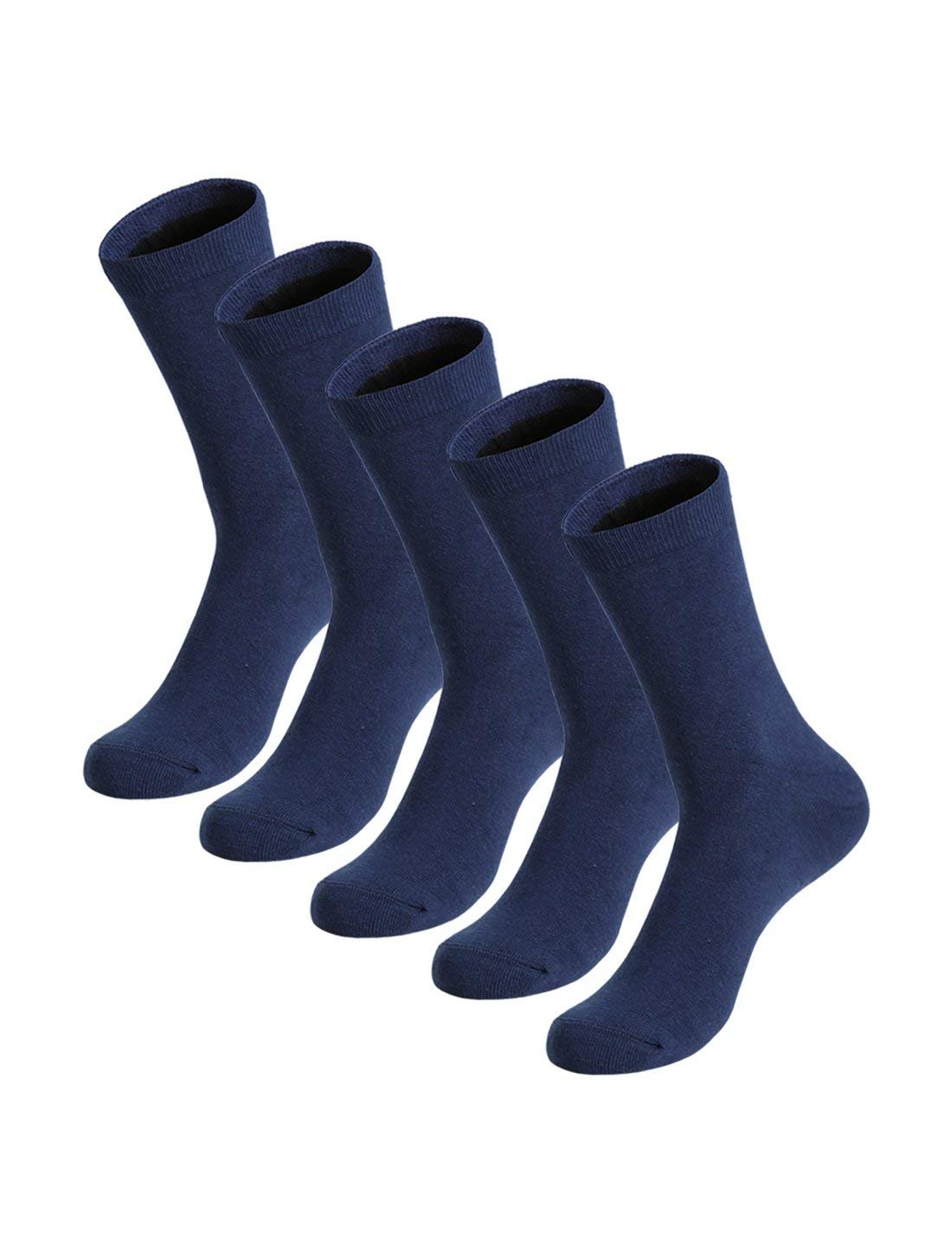 KTM Healthcare® Medium, Blue : Men 5 Pack Lightweight Flat Knit Strenchy Crew Socks 10-13