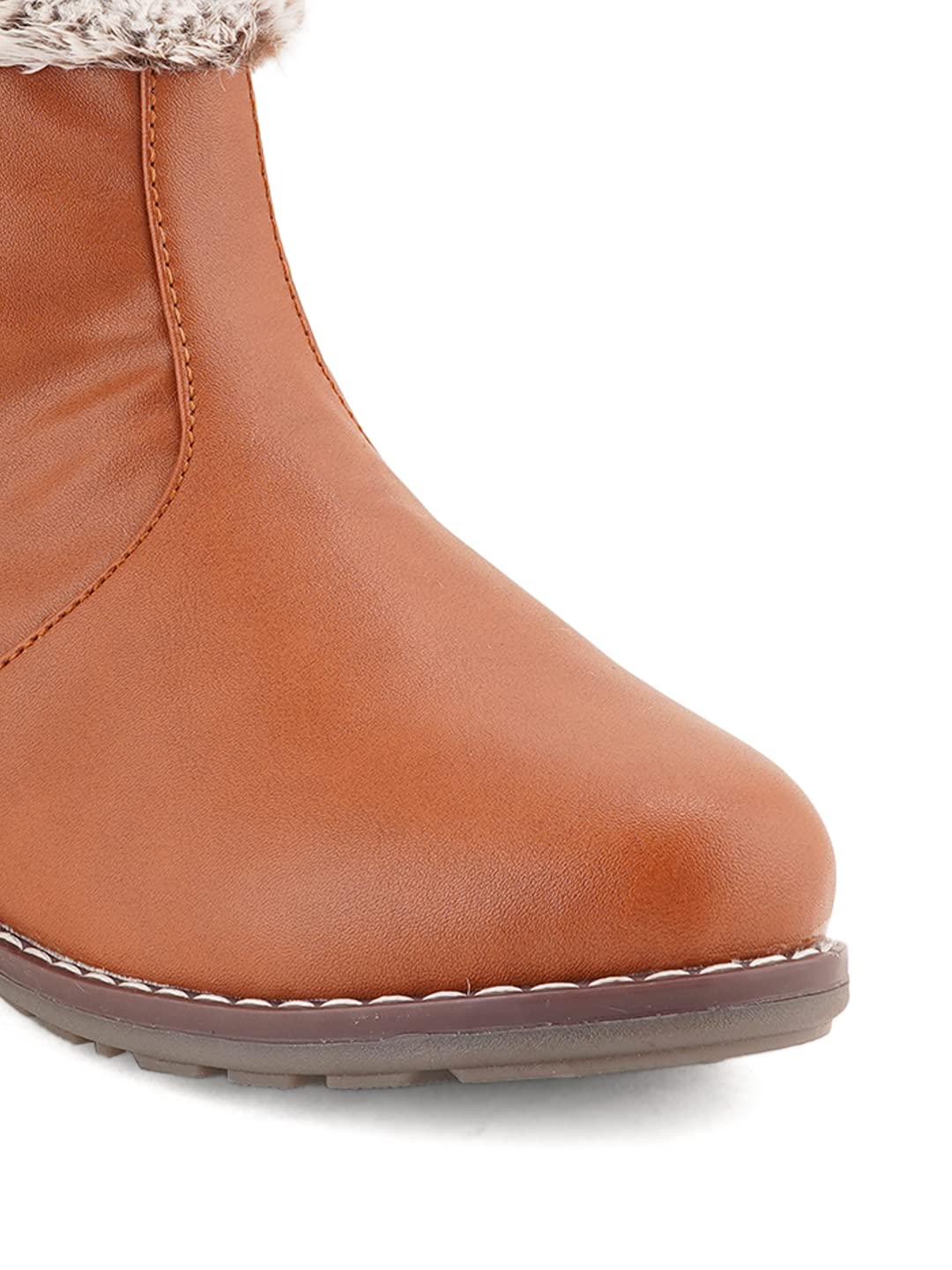 Walkfree Women Patent Leather Casual Tan Boots for Winter Wear - Image 6
