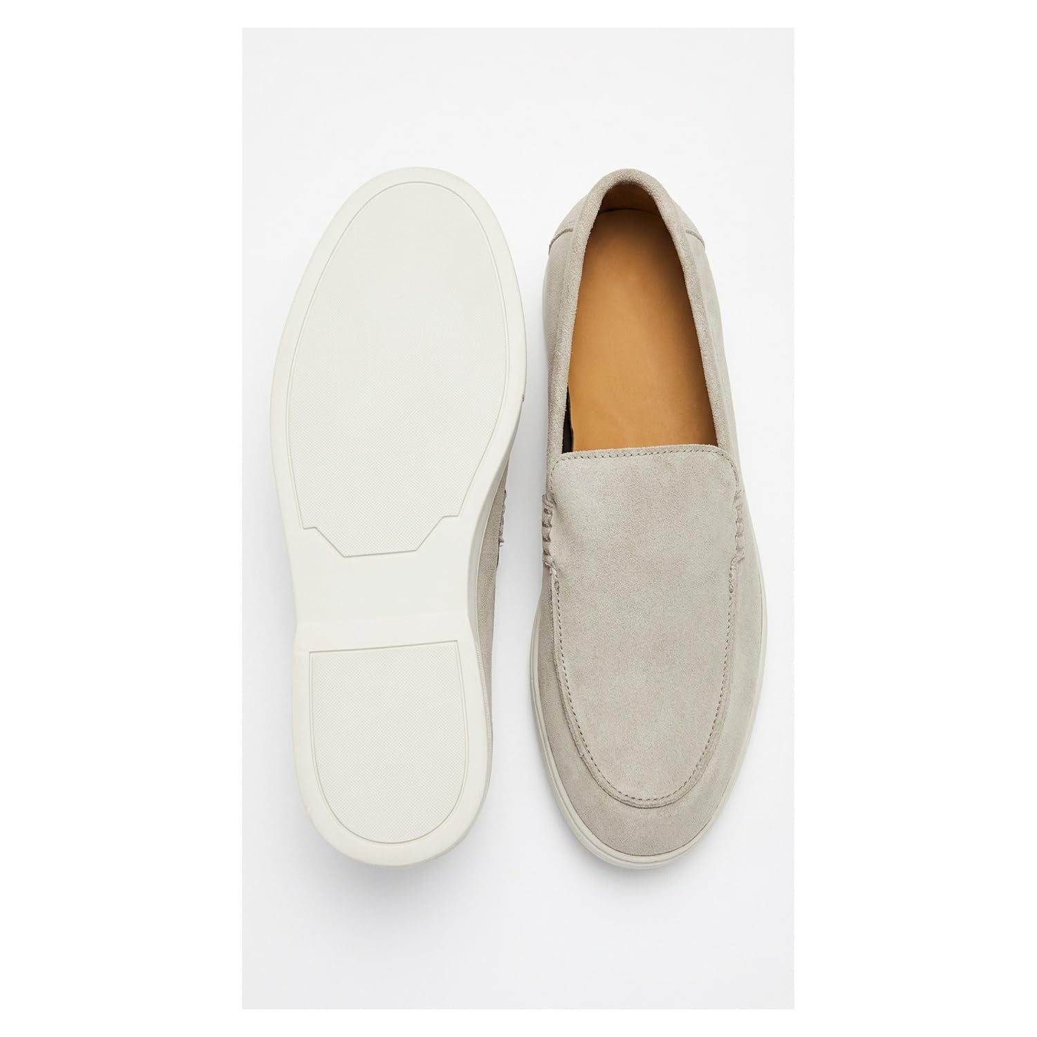 Men's Beige Suede-Look Slip-On Loafers with White Sole - Image 3