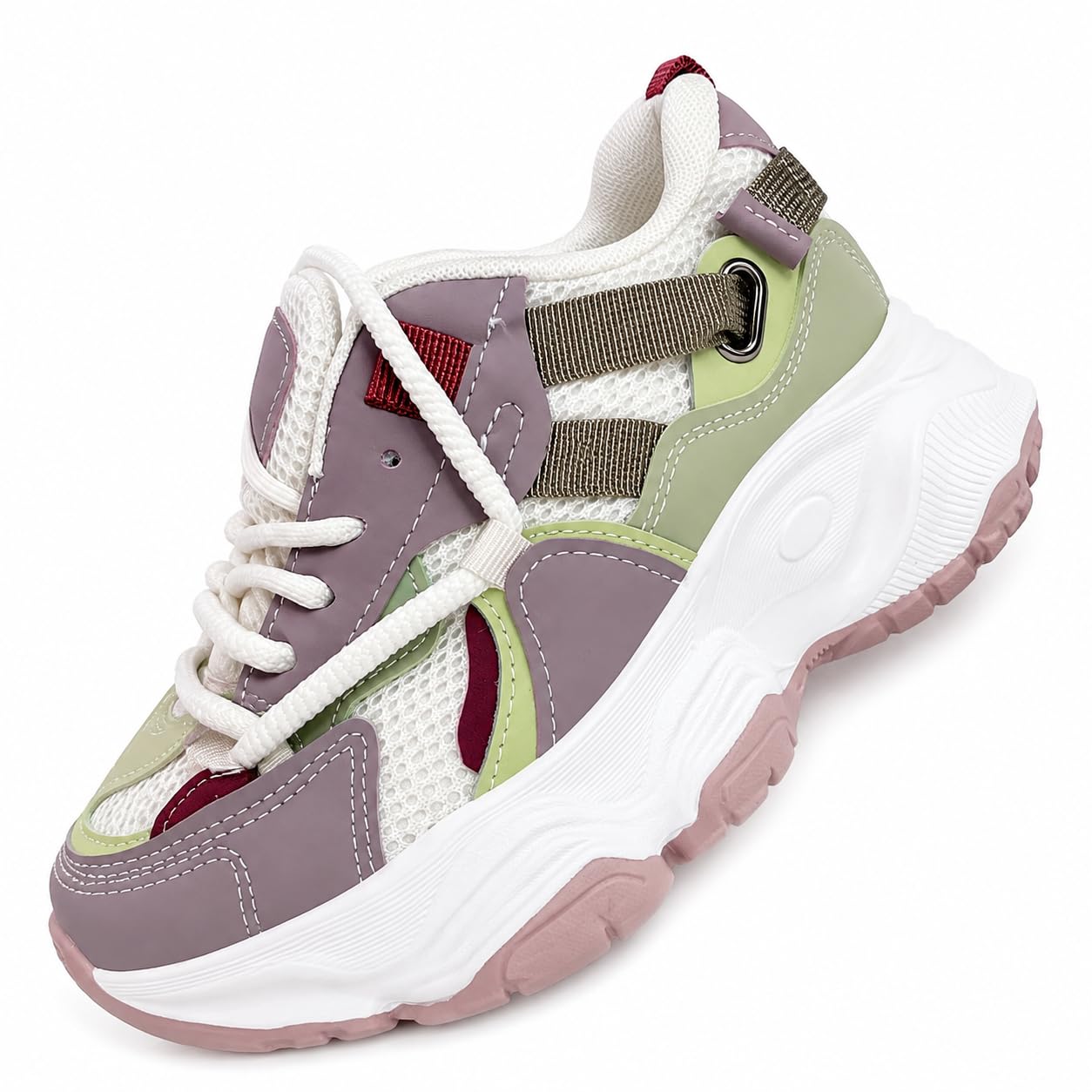 Women's Chunky Sneakers Casual Walking Shoes Breathable Mesh Lace Up Platform Sports Shoes Lightweight Fashion Running Gym Shoes White