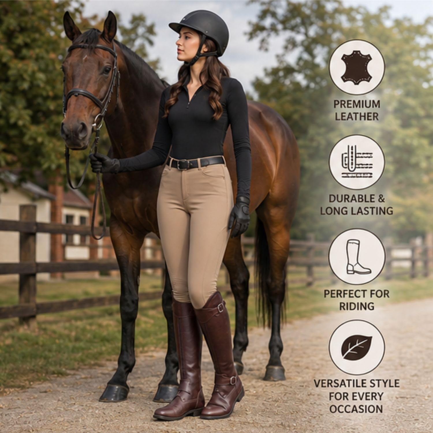 Di ENTERPRISES Leather Knee High Horse Riding Boots Brown - Image 4
