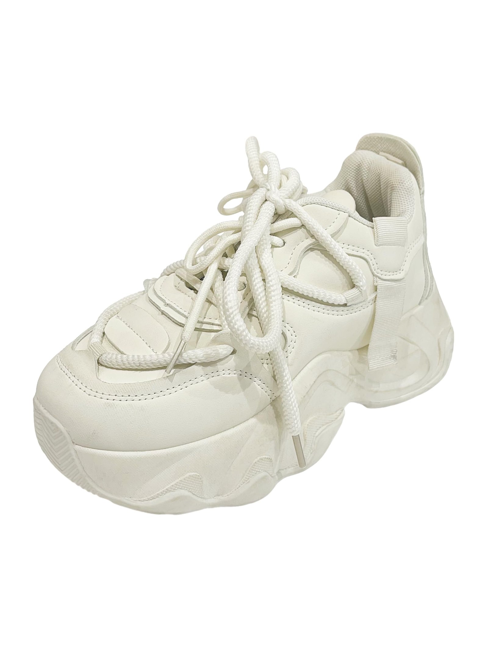 Foot Stuff Chunky Platform Sneakers, Mid Top Lace-up Athletic Shoes (White, UK Footwear Size System, Adult, Women, Numeric, Medium, 7)