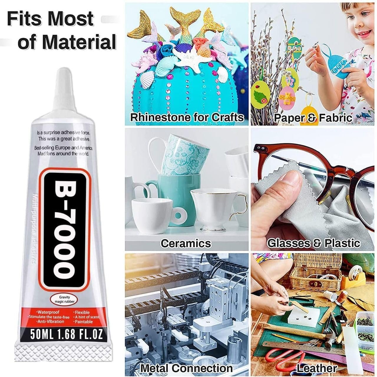Fashion Crazz Multi-Purpose 110ml B-7000 Glue Transparent Adhesive for Jewellery, Mobile Phone, Epoxy Resin, Shoes, Toys, Bag, Flowers, Touch Screen Cell Phone Repair (110 ml) (Pack of 2) - Image 8