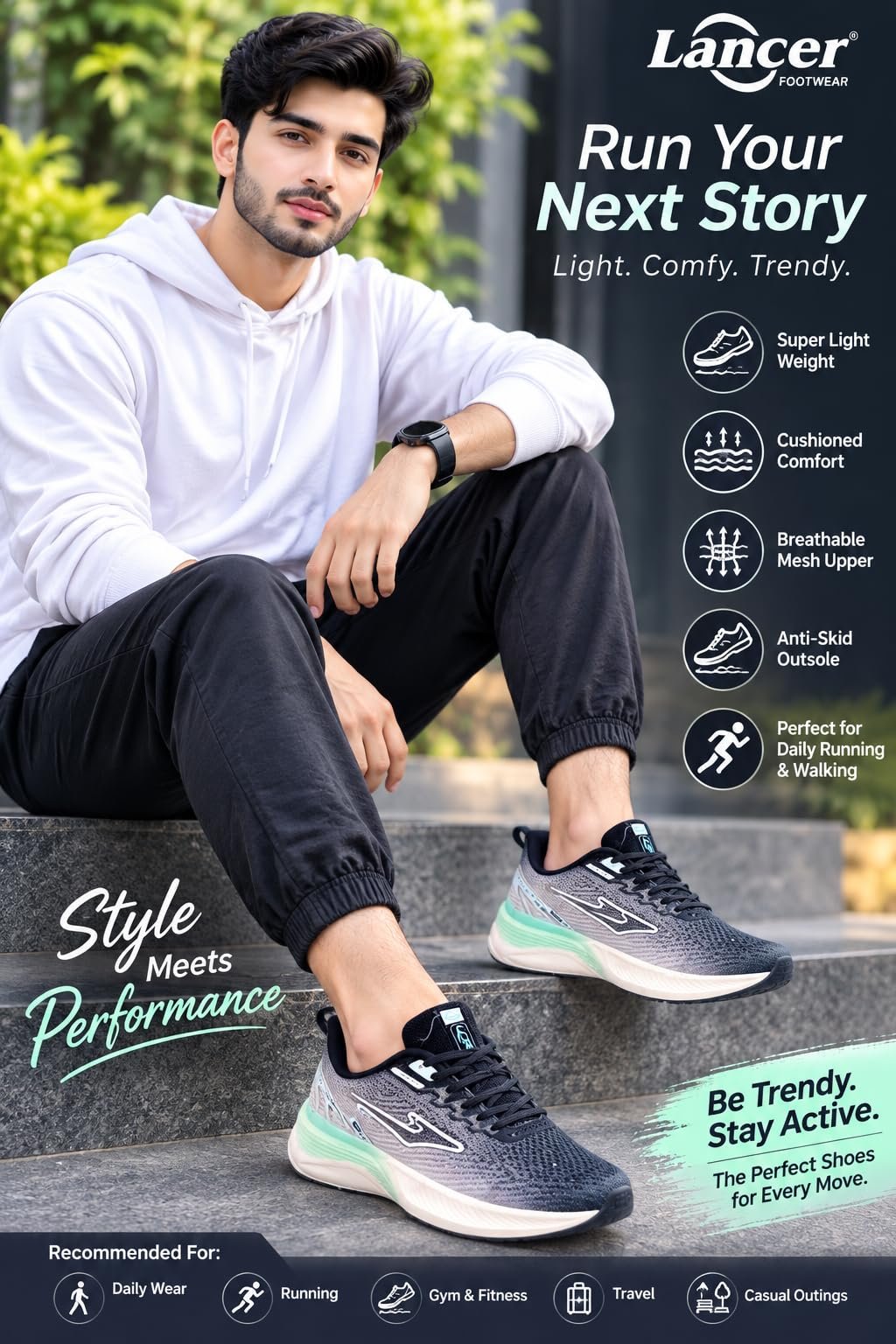 Men’s Running Shoes | Lightweight Sports Shoes with Breathable Mesh Upper | Cushioned Comfort & Anti-Skid Sole | Running, Walking, Jogging, Gym - Image 2