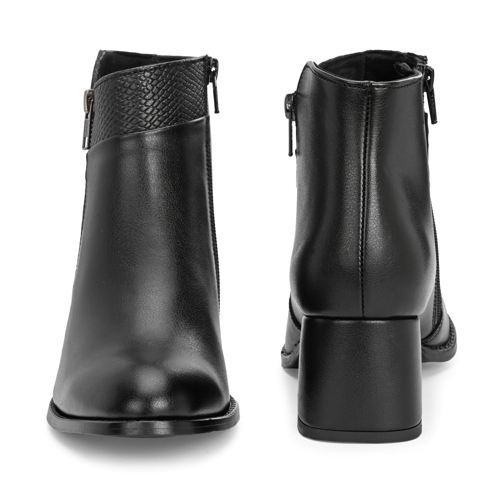 Women’s Black Ankle Boots with Side Zipper, Chunky Block Heel, Pointed Toe, Textured Collar, Stylish Fashion Booties for Casual, Office, Work, Party, Evening & Everyday Wear(5) - Image 6
