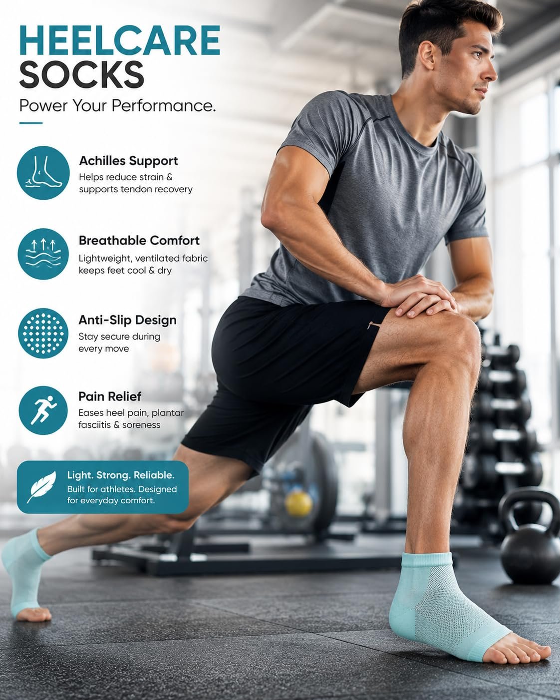 HEELCARE SOCKS Heel Support Compression Sleeve for Men & Women | Ankle Support for Heel Pain, Plantar Fasciitis & Achilles Tendon Relief | Breathable Lightweight Foot Compression Sock for Daily Wear, Sports & Running - Image 2