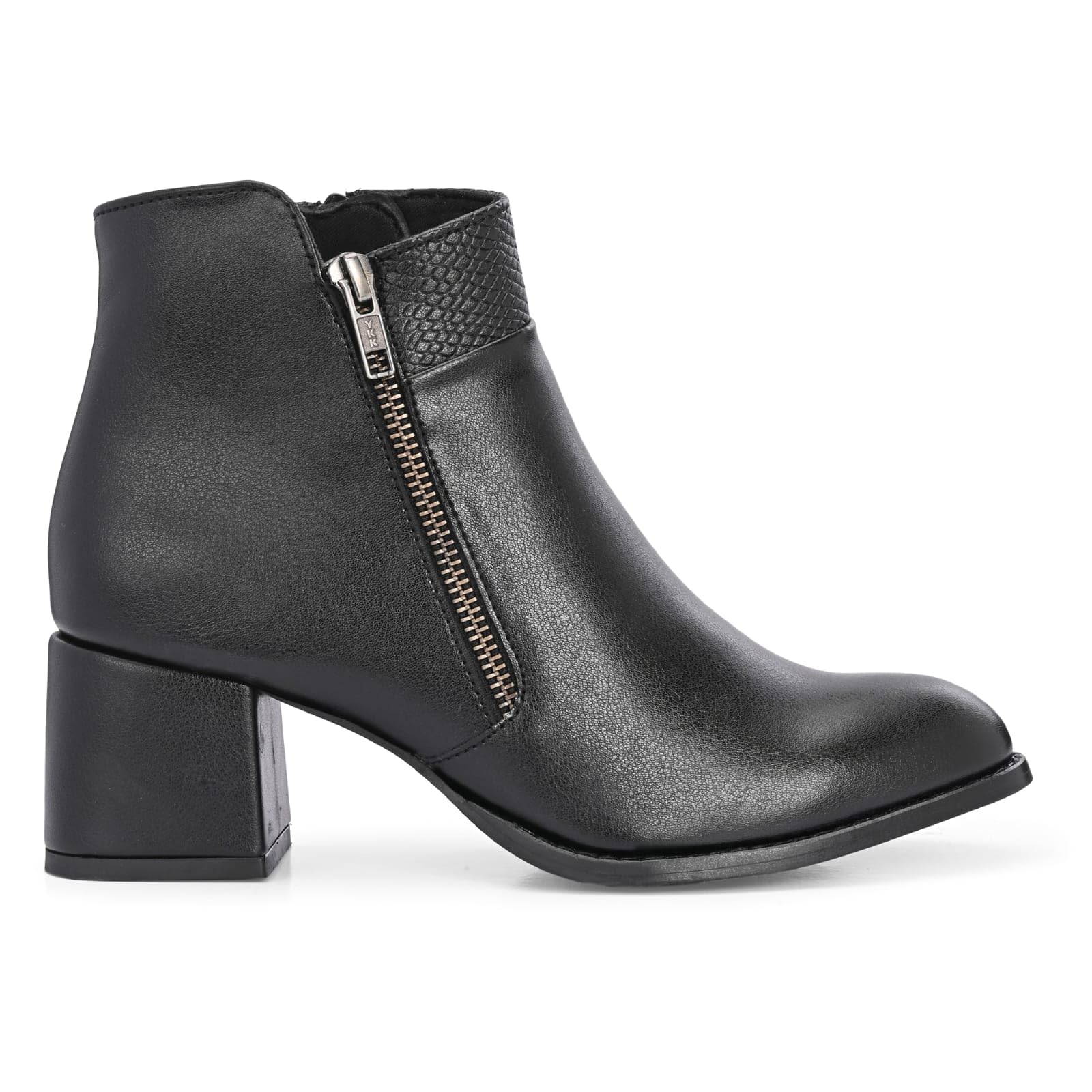 Women’s Black Ankle Boots with Side Zipper, Chunky Block Heel, Pointed Toe, Textured Collar, Stylish Fashion Booties for Casual, Office, Work, Party, Evening & Everyday Wear(5) - Image 2