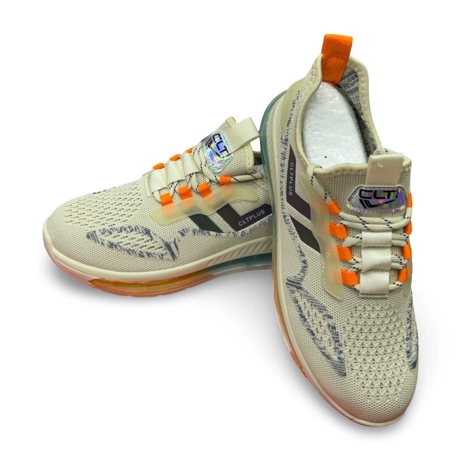 CLTPLUS Athletic Running Shoes, Mesh Upper with Air Cushion Sole, Orange and Navy Accents, White (Cream, UK Footwear Size System, Adult, Men, Numeric, Medium, 6) - Image 5