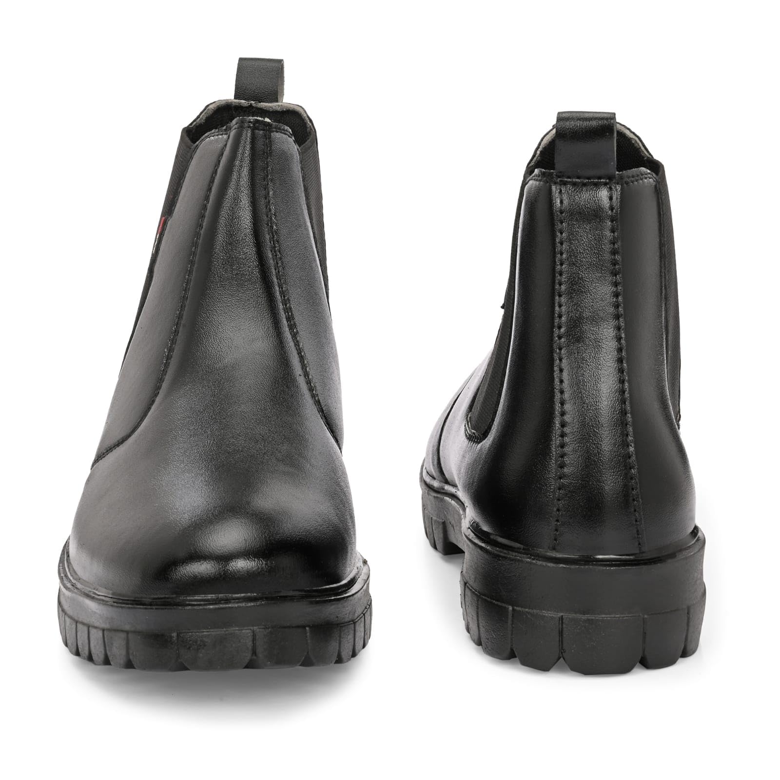Men's Black Synthetic Leather Chelsea Boots with Grip Sole, Elastic Side Panel, Chunky Rubber Outsole (UK Footwear Size System, Adult, Men, Numeric, Medium, 6) - Image 2