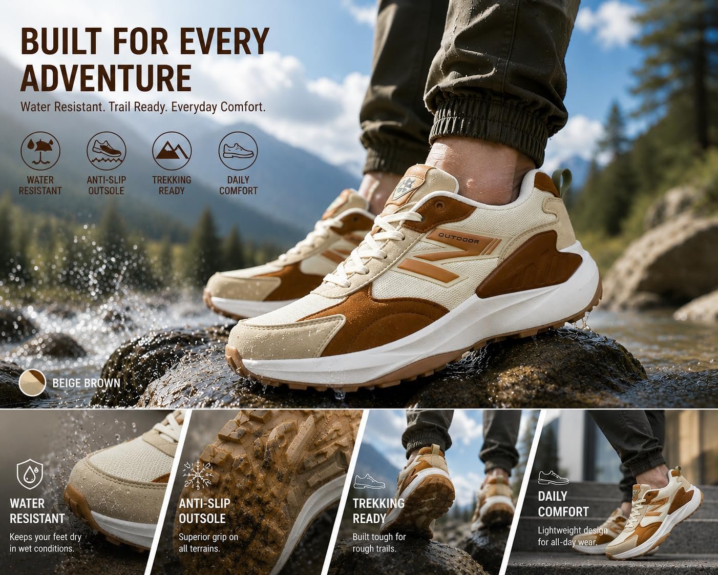 Shoes Sports & Outdoor Shoes (Cream/tan, UK Footwear Size System, Adult, Men, Numeric, Medium, 9) - Image 2