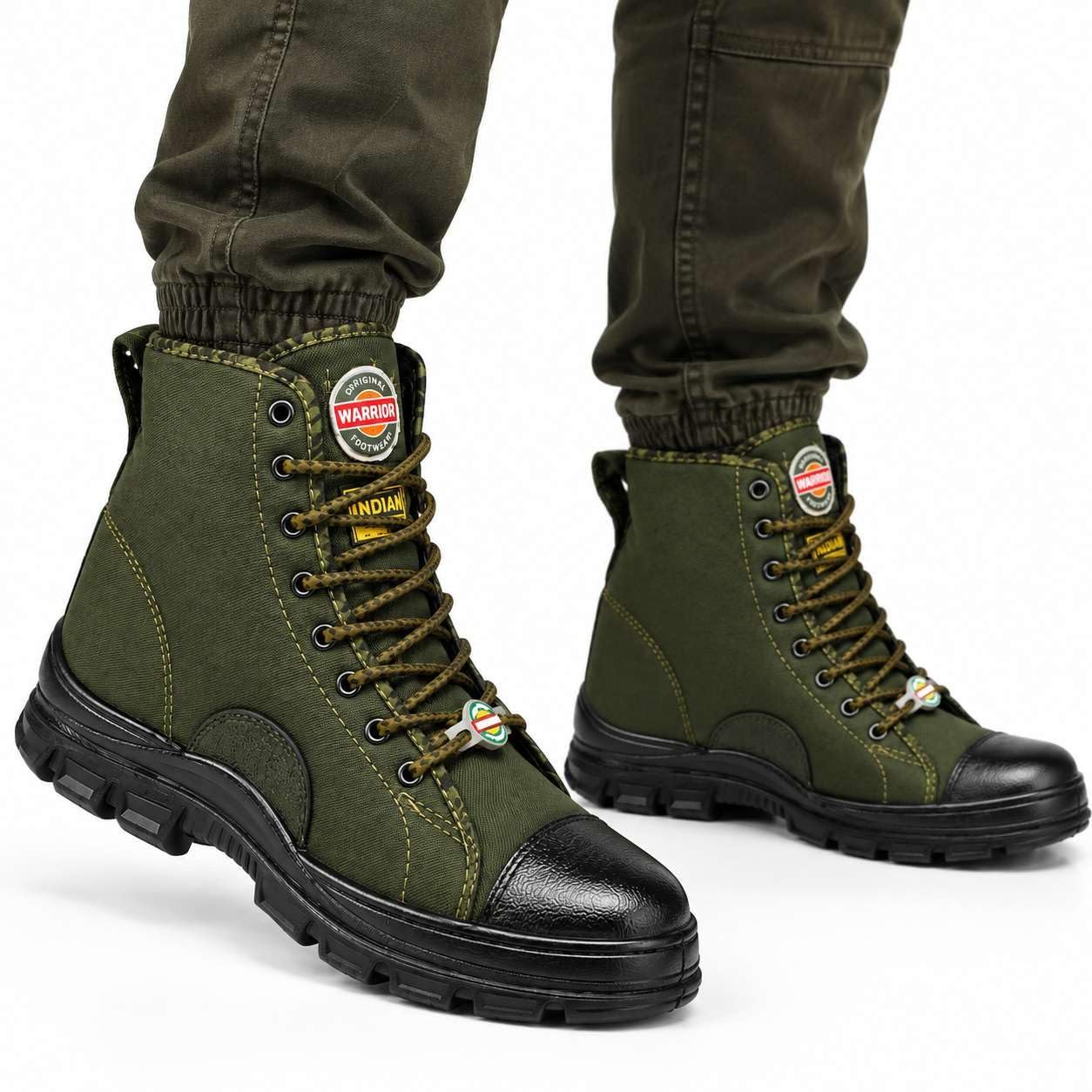 Men's Olive Green Tactical Boots | Lace-Up High Ankle Boots with Rugged Sole | Casual Outdoor Combat Style Shoes for Trekking, Travel & Daily Wear Size: 7 - Image 2