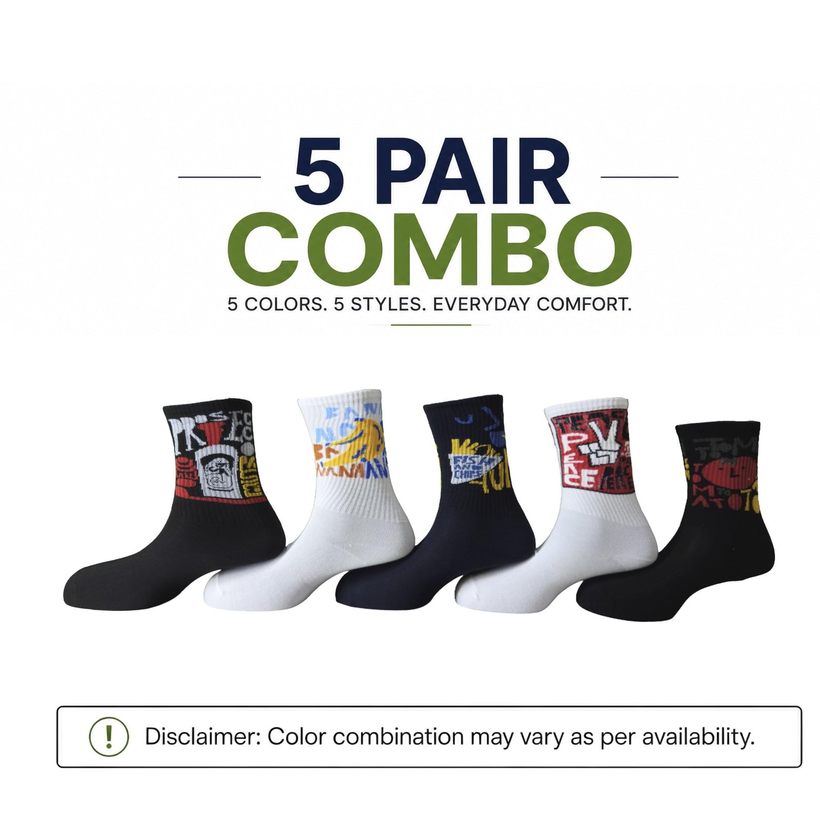 Sole-D Pairs Unisex Graphic Print Crew Socks, Pack of 5, Tomatina - Image 8