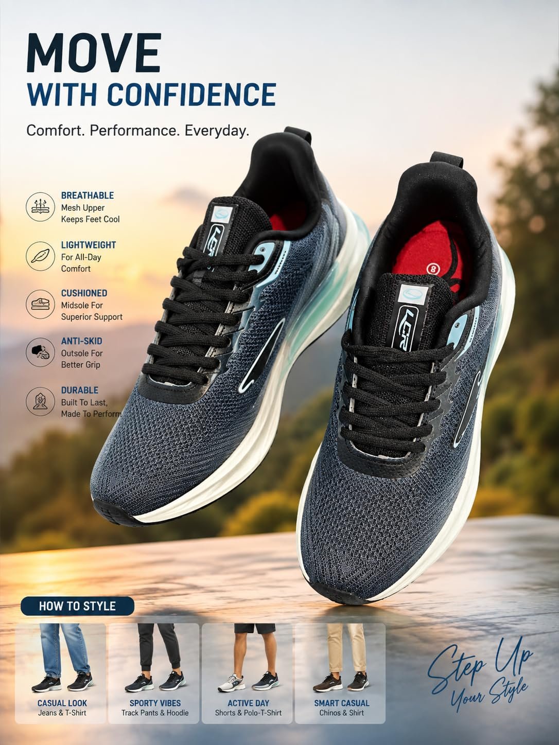 Men’s Running Shoes | Lightweight Sports Shoes with Breathable Mesh Upper | Cushioned Comfort & Anti-Skid Sole | Running, Walking, Jogging, Gym - Image 4