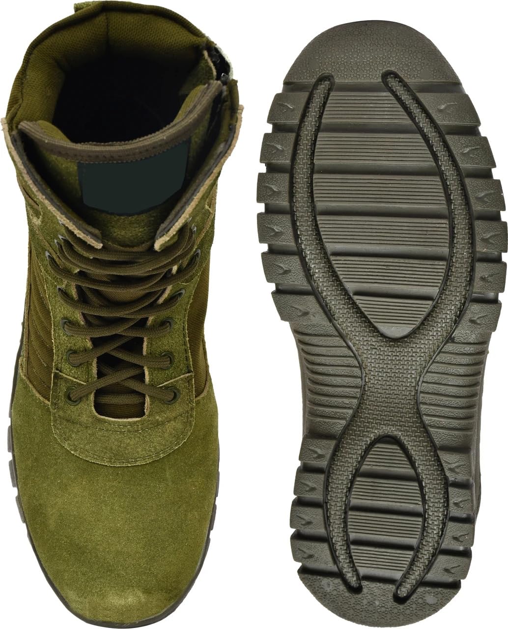 Military Tactical Combat Boots, High Ankle Lace-Up with Hook and Loop Strap, Suede and Canvas, Olive Green and Beige (Mehndi, Standard, UK Footwear Size System, Adult, Men, Numeric, Medium, 10) - Image 6