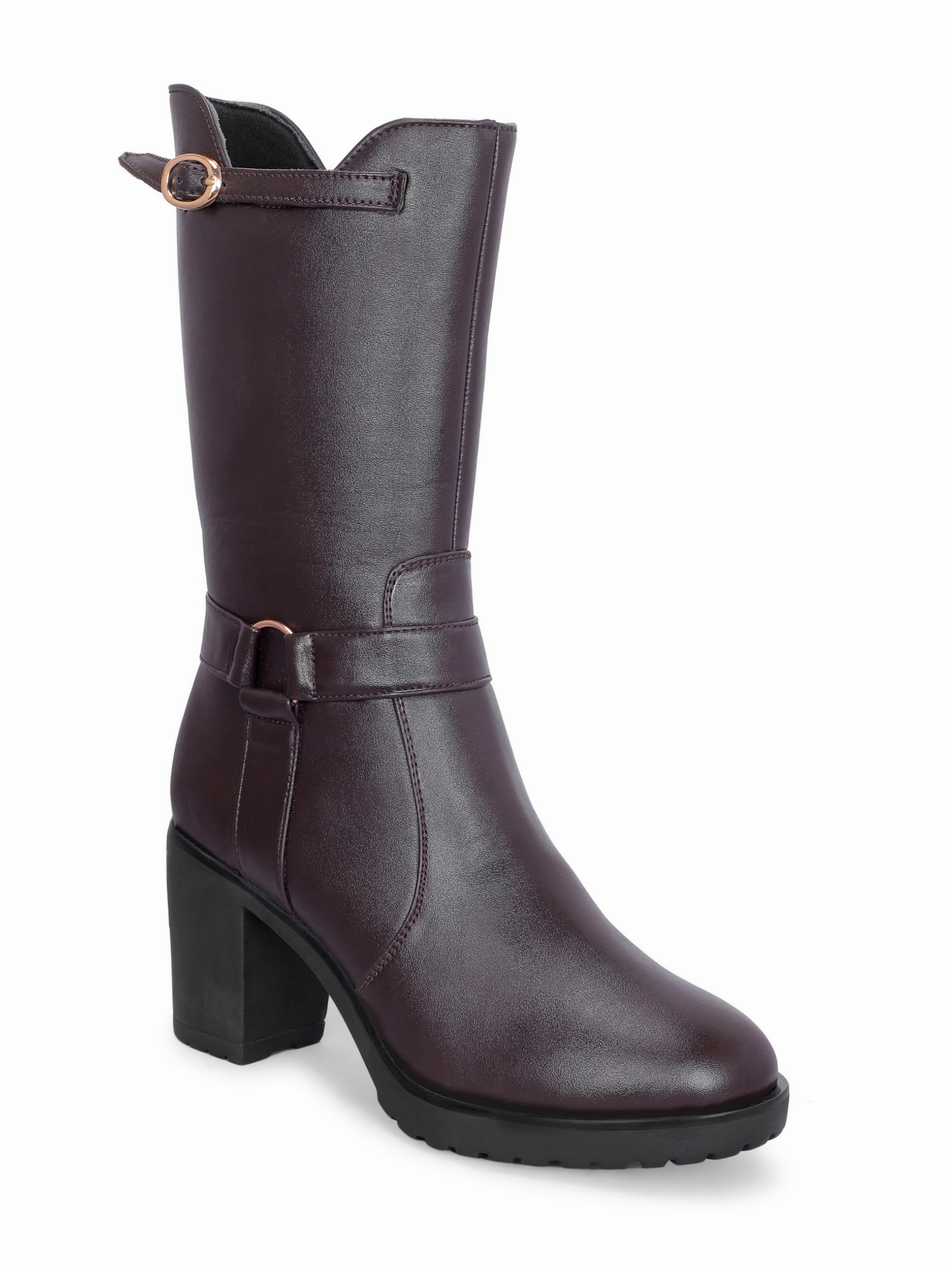 PREPFOTT Women's Knee High Boots | Block Heel Mid-Calf Fashion Boots | Comfortable Slip-On Casual Boots | Premium Synthetic Long Boots for PPPTy, Office & Winter Wear PPT_02_Brown_04