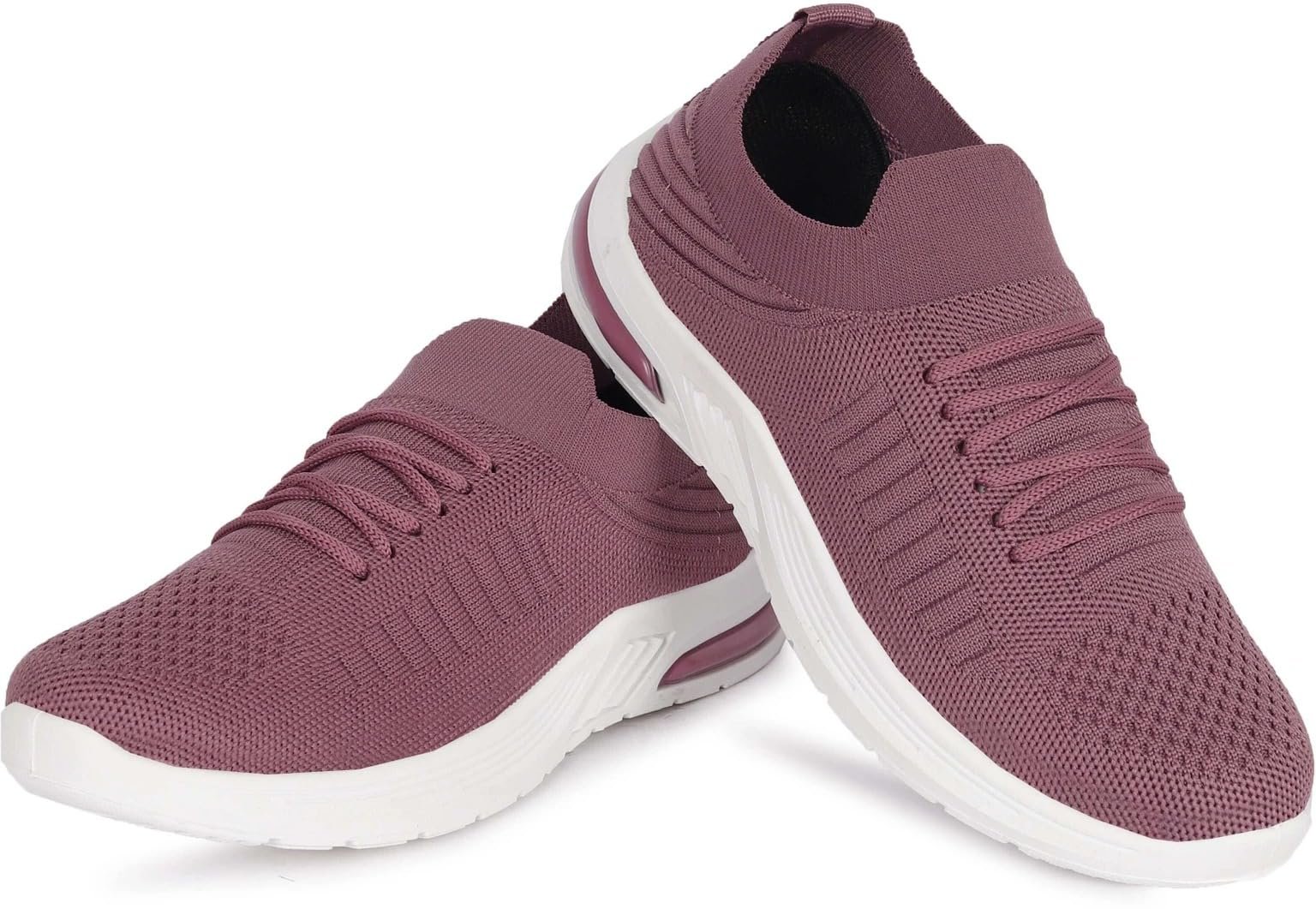 Women's Mauve Knit Slip-On Running Sneakers with White Sole