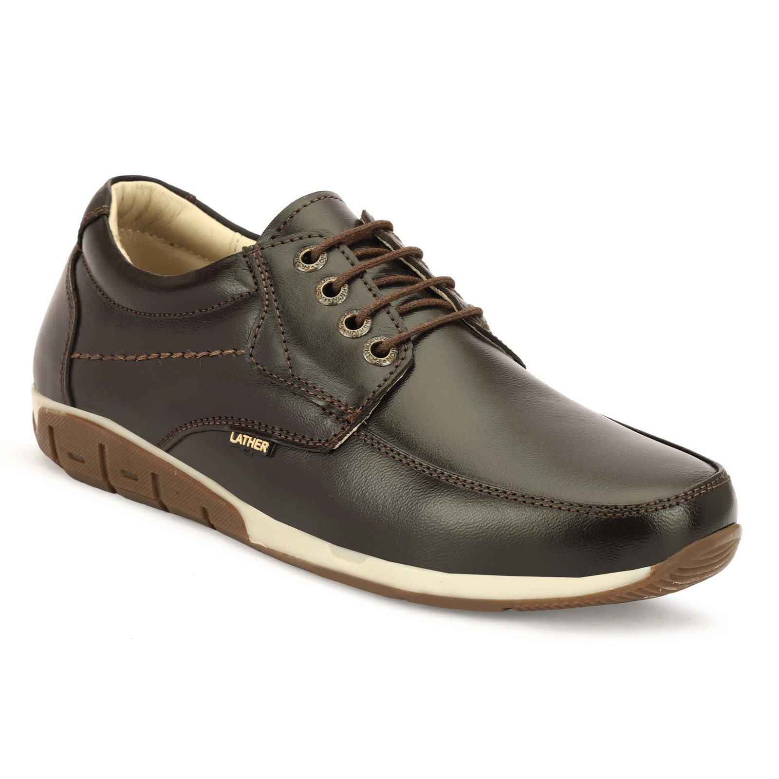 R M Enterprises Men's Brown Genuine Leather Formal Casual Lace-Up Comfort Walking Office Shoes with Cushioned Sole, Lightweight Everyday Footwear 08 (UK/India)