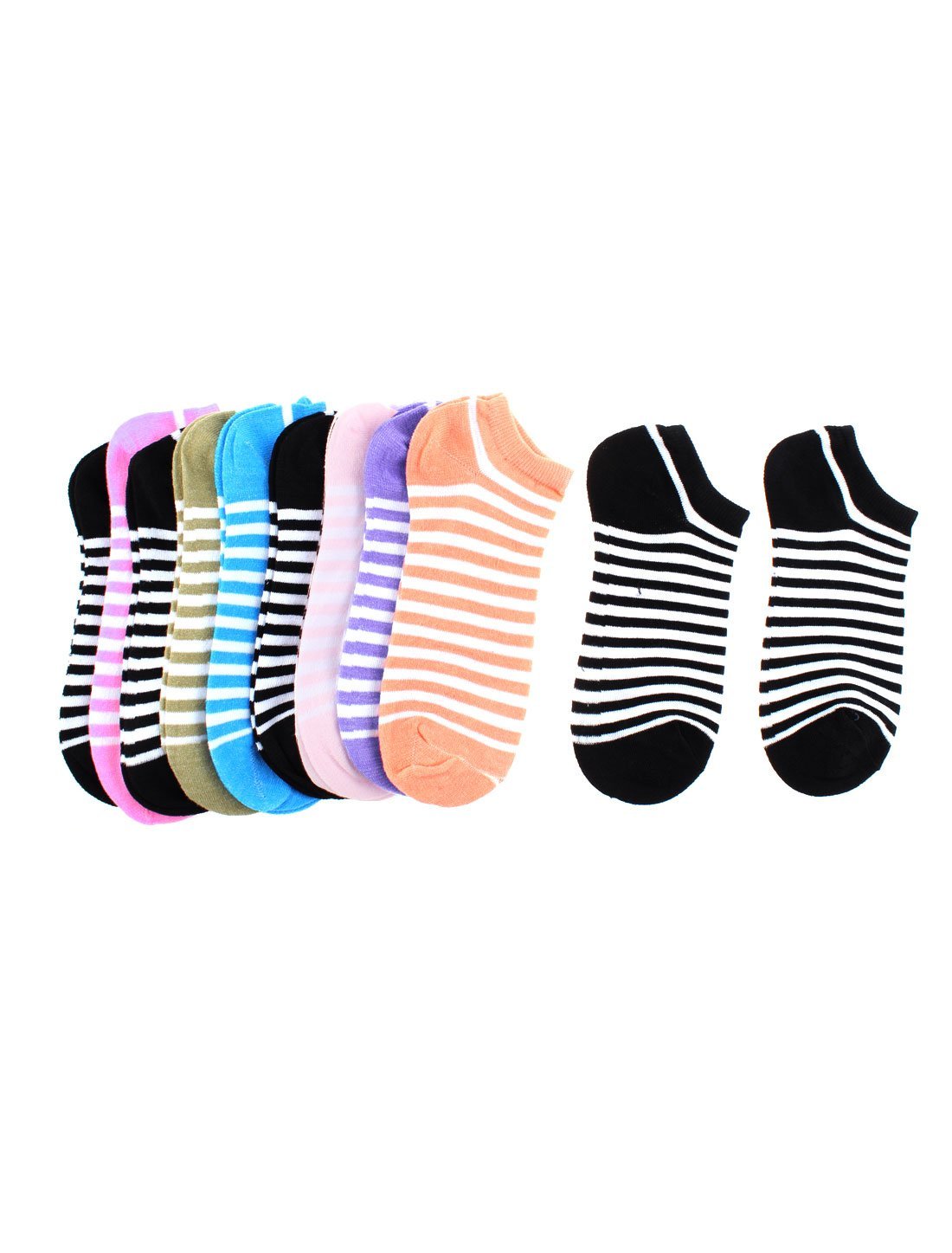 Generic Cotton Blends Stripe Pattern Woman Stretchy Casual Ankle Sock 10 Pairs