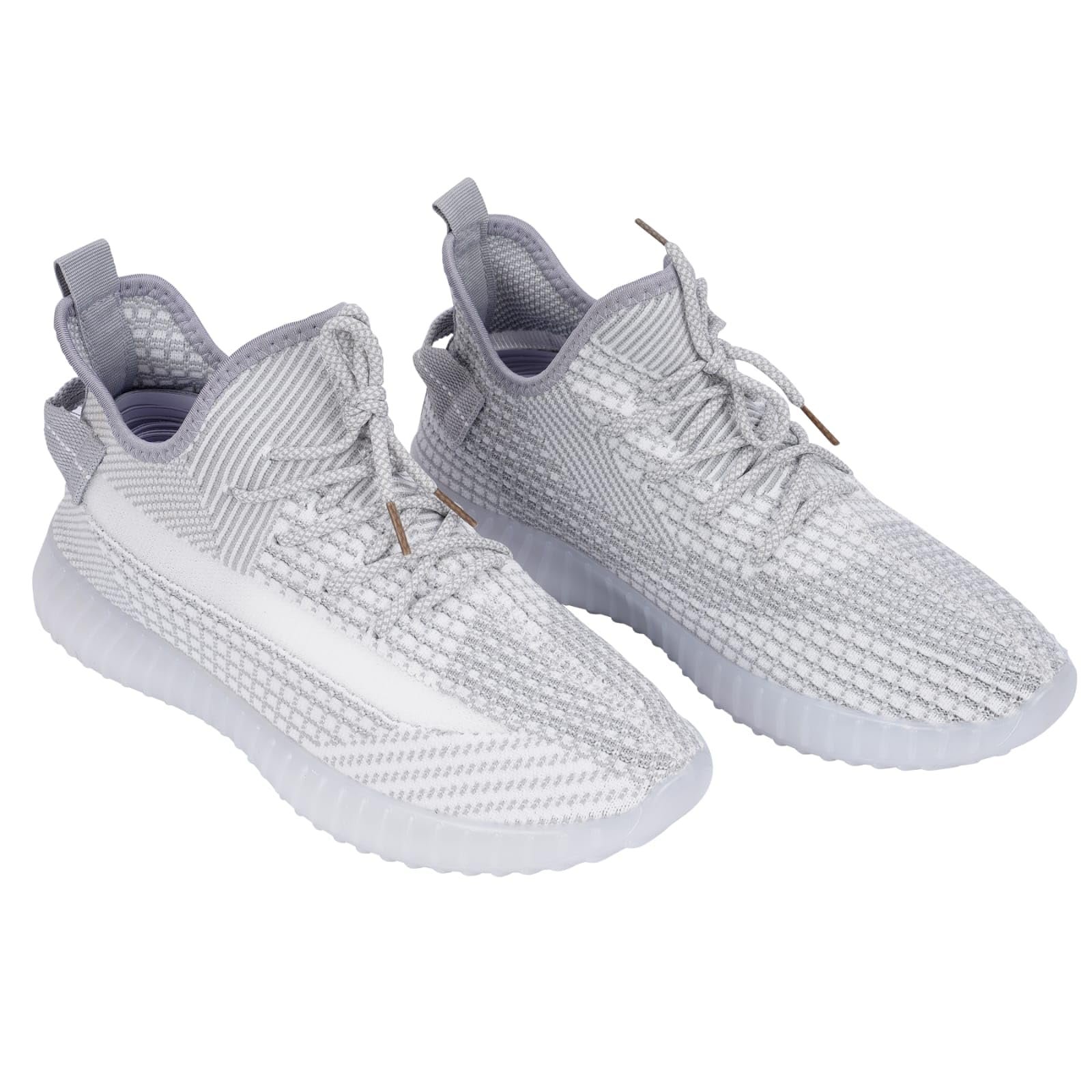 Glemia Knitted Athletic Sneakers, Breathable Mesh Upper, Lightweight Athleisure Knitted Active Wear Slip-On Sneaker Shoes for Sports, Athletics, and Walking Shoes (Multicoloured) White Grey