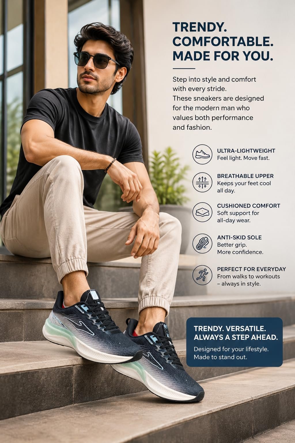Men’s Running Shoes | Lightweight Sports Shoes with Breathable Mesh Upper | Cushioned Comfort & Anti-Skid Sole | Running, Walking, Jogging, Gym - Image 3