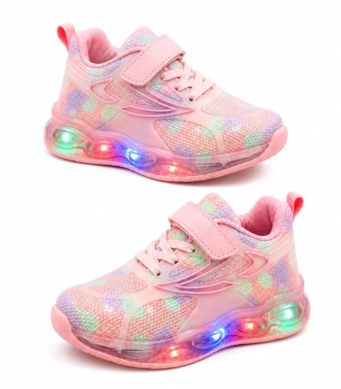 Kids Girl Sneakers Shoes with LED Light, Hook and Loop Closure, Pink 2 to 13 Years