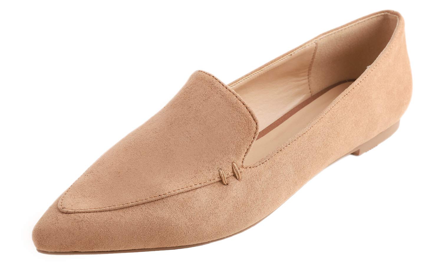 Women's Loafer Flat Pointed Fashion Slip On Comfort Driving Office Shoes, Faux Suede Light Camel, 8