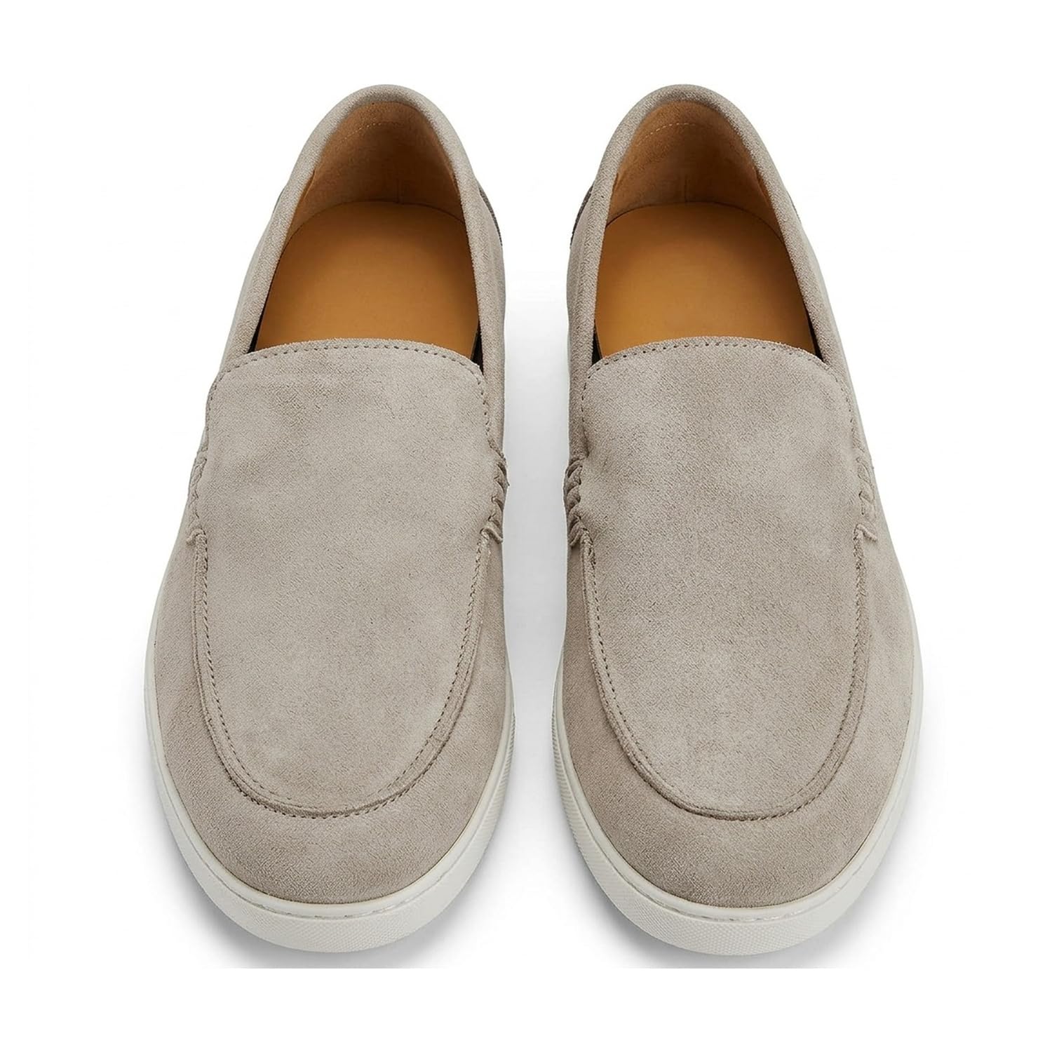 Men's Beige Suede-Look Slip-On Loafers with White Sole - Image 2