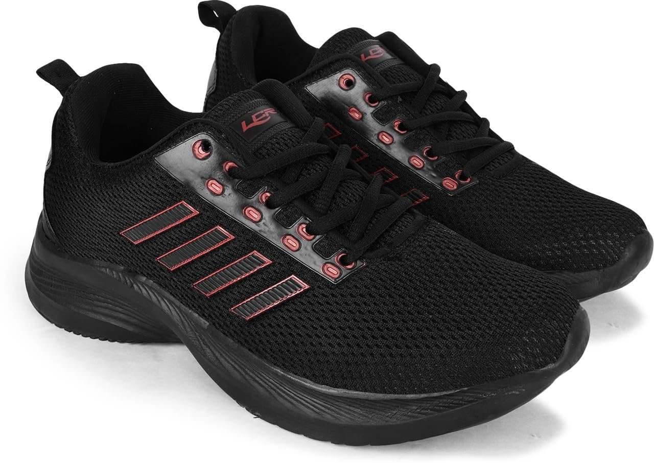 Men's Black Running Shoes with Red Accent Detailing