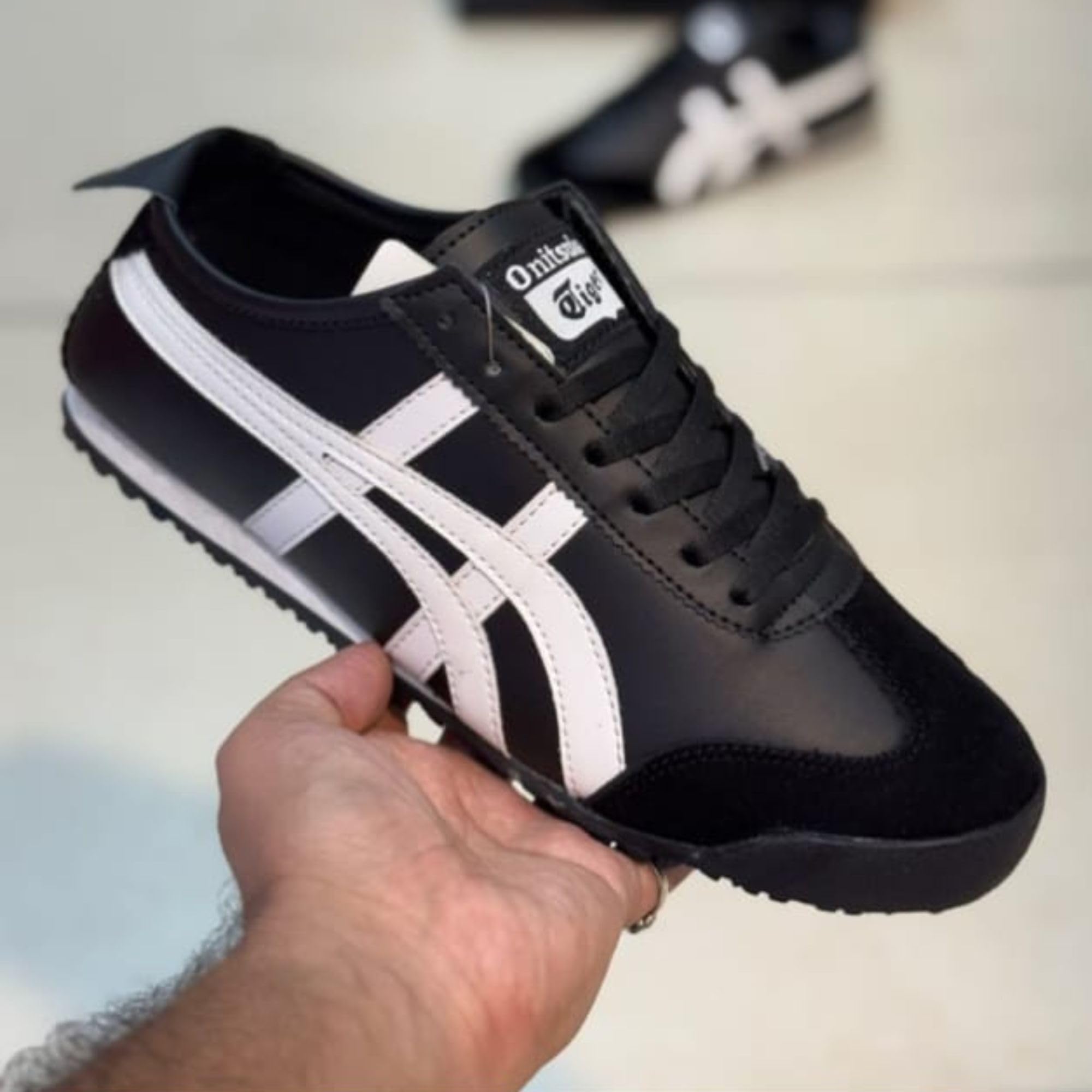Men’s PU Upper Trendy Striped Pattern Rubber Sole Casual Lace Up Sneakers (Black-10) - Image 8