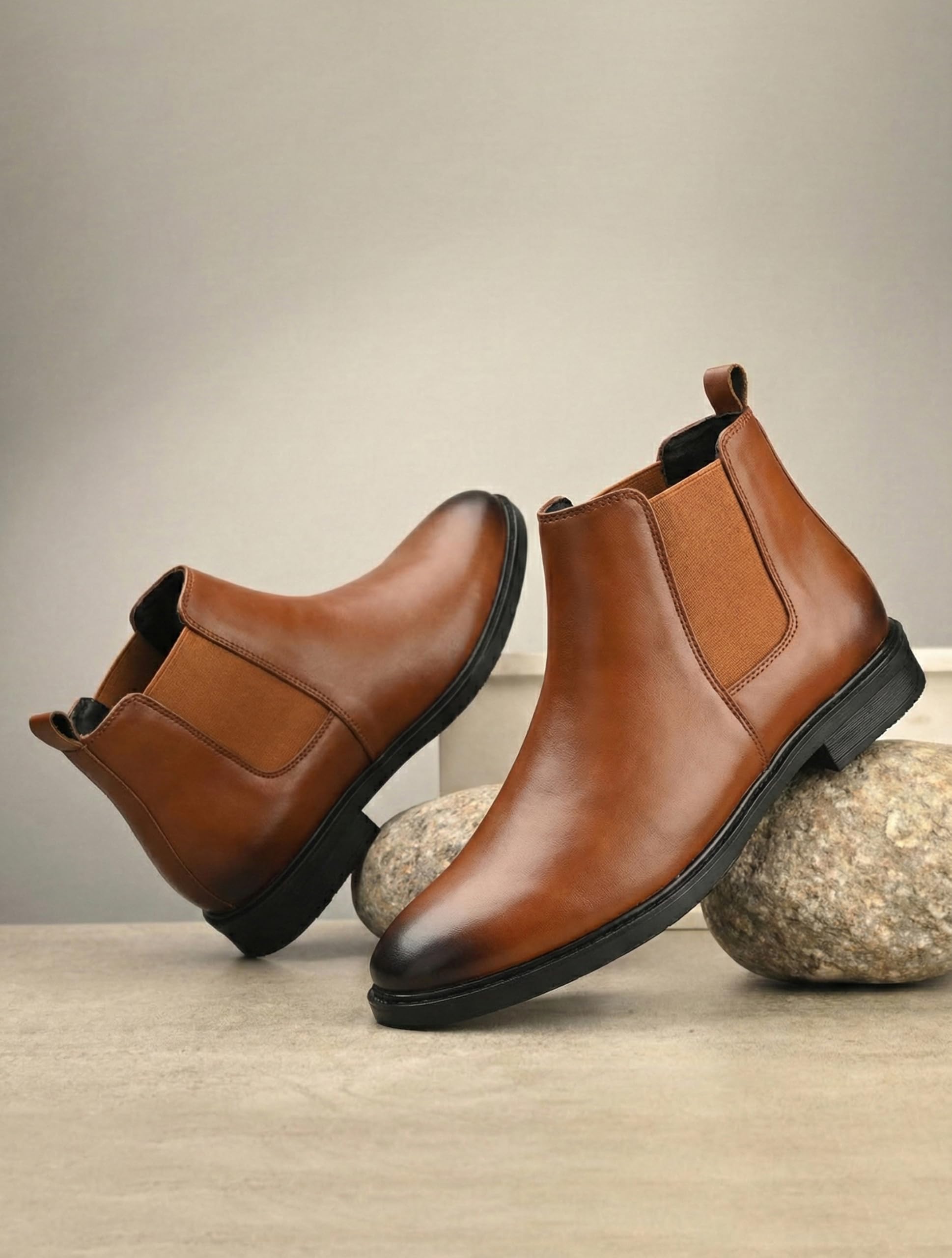 Nandu Boot House Men's Tan Slip On Fashion Chelsea Boots | High Tops, Soft Cushioned Insole, Comfortable Fit, Trendy, Stylish Boots 10 (UK/INDIA) - Image 3