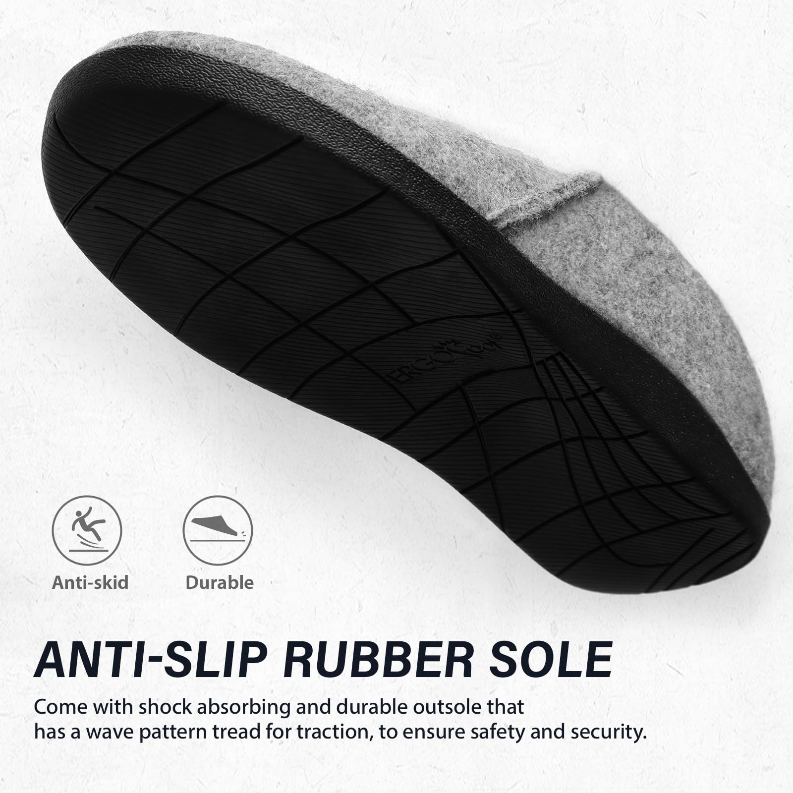 House Slippers With Arch Support, Orthopedic Slippers for Plantar Fasciitis Pain Relief, Comfy Wool Felt Clog, Non-Slip Indoor Outdoor House Shoes for Women and Men/Grey, W8/M7 - Image 4